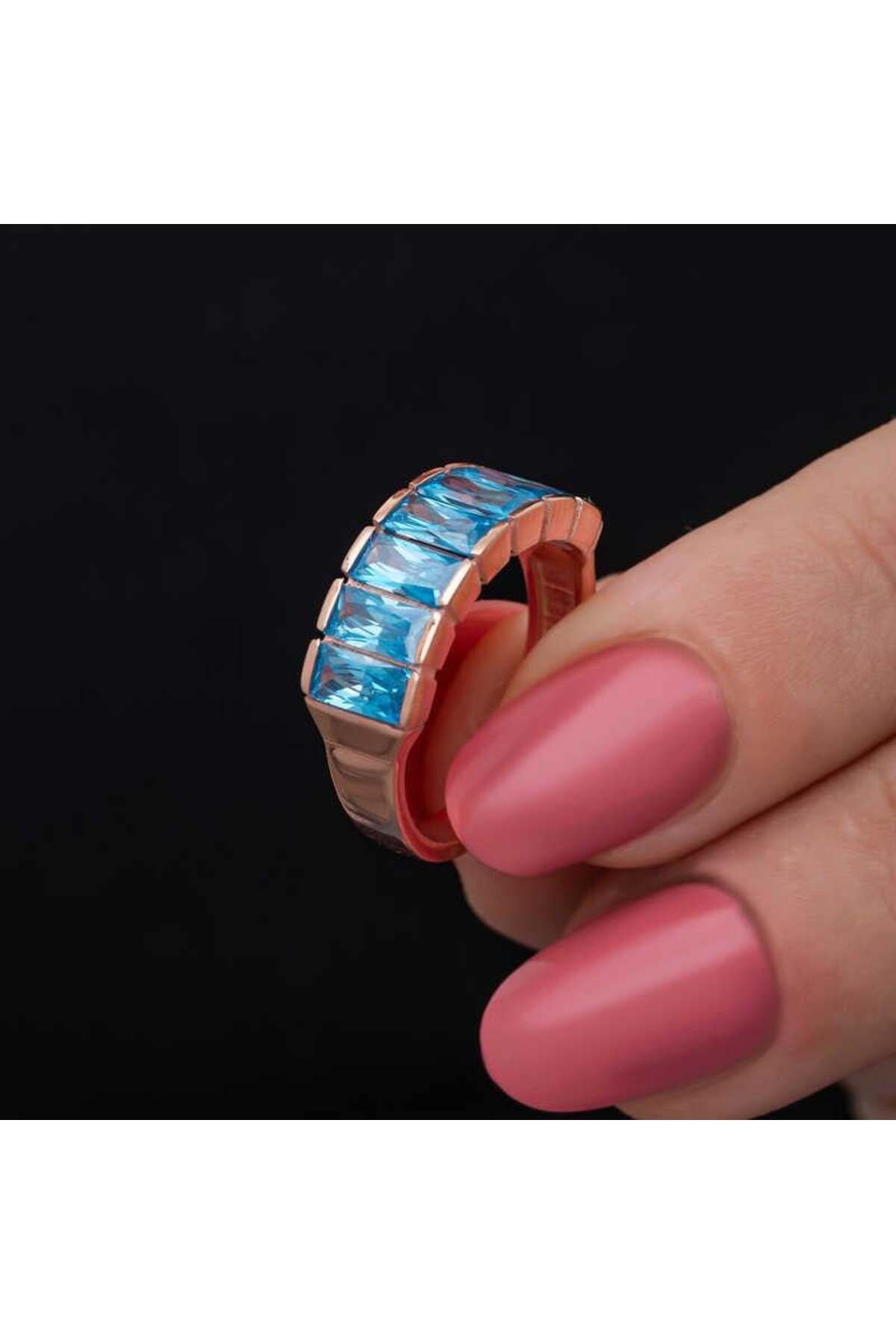 alsepeteavm Gümüş Rose Baget Aquamarine Taşlı Kadın Yüzük