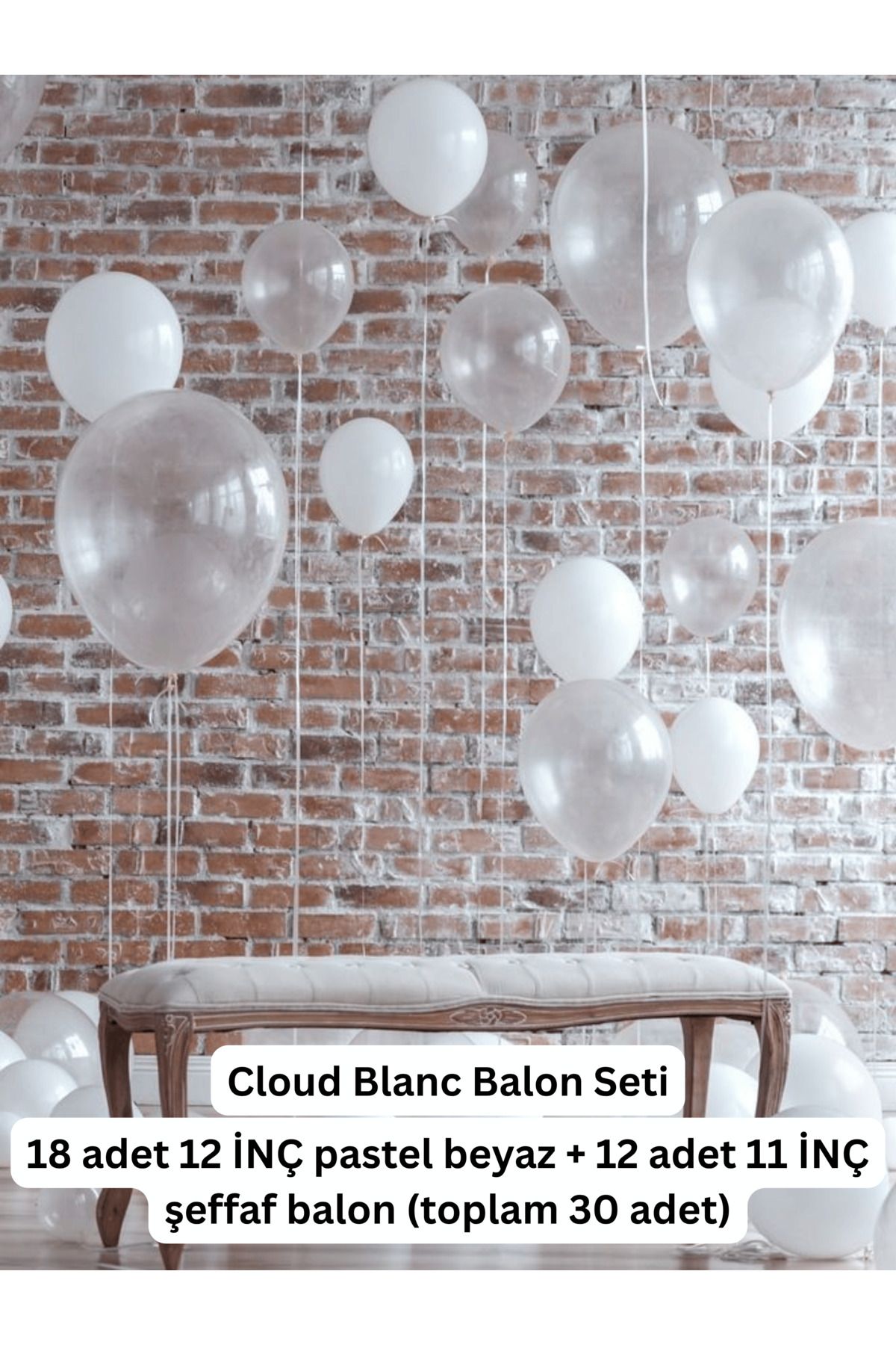 Bunloon Cloud Blanc Balon Seti | 30’lu Pastel Beyaz & Şeffaf | 12–11 İnç