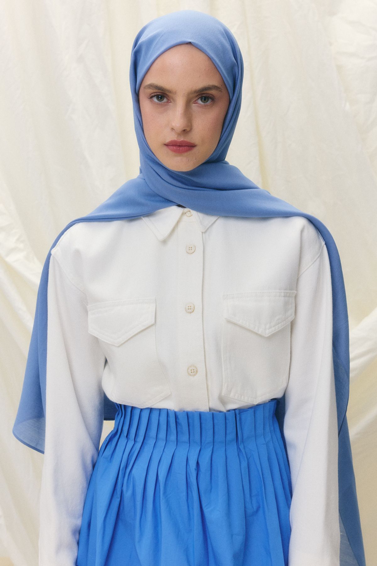 FENZA SCARF Paris İpeği Şal - Çelik Mavi