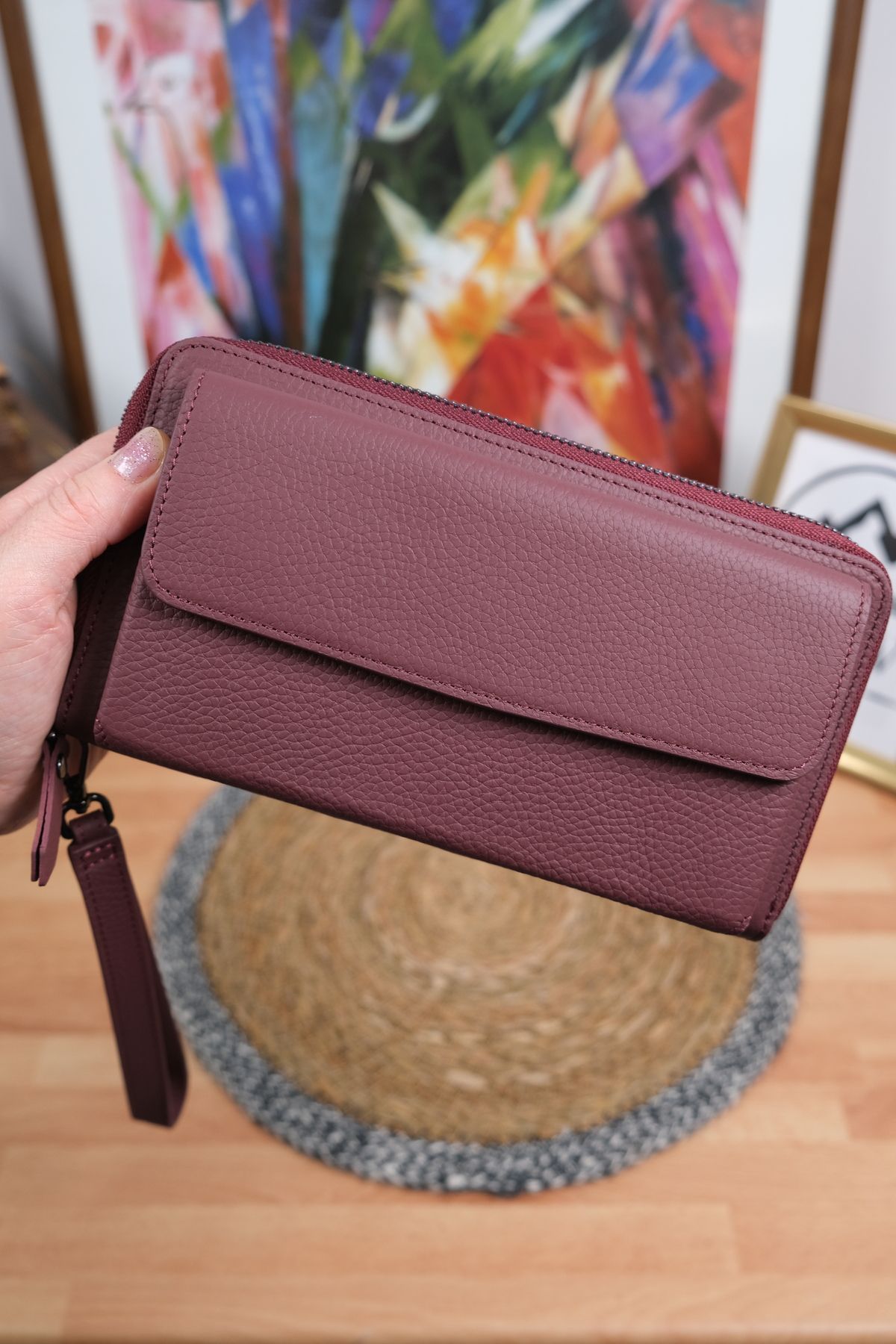 Norvi Leather Tutamaçlı Çok Bölmeli Hakiki Deri Lüks El Çantası Bordo