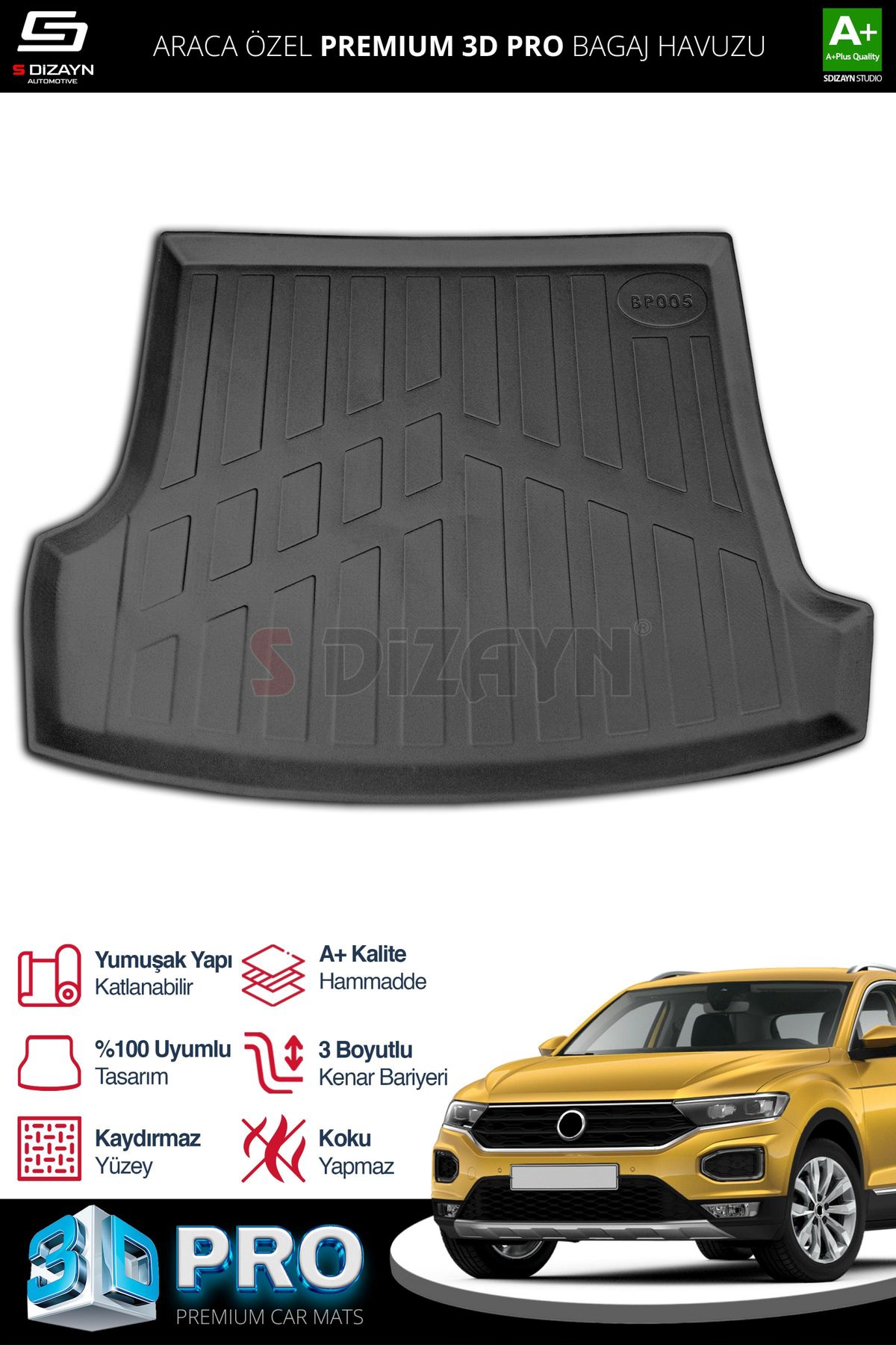 Life Tuning S-Dizayn VW T-Roc 3D Pro Bagaj Havuzu Üst Bagaj 2019 Üzeri A+ Kalite