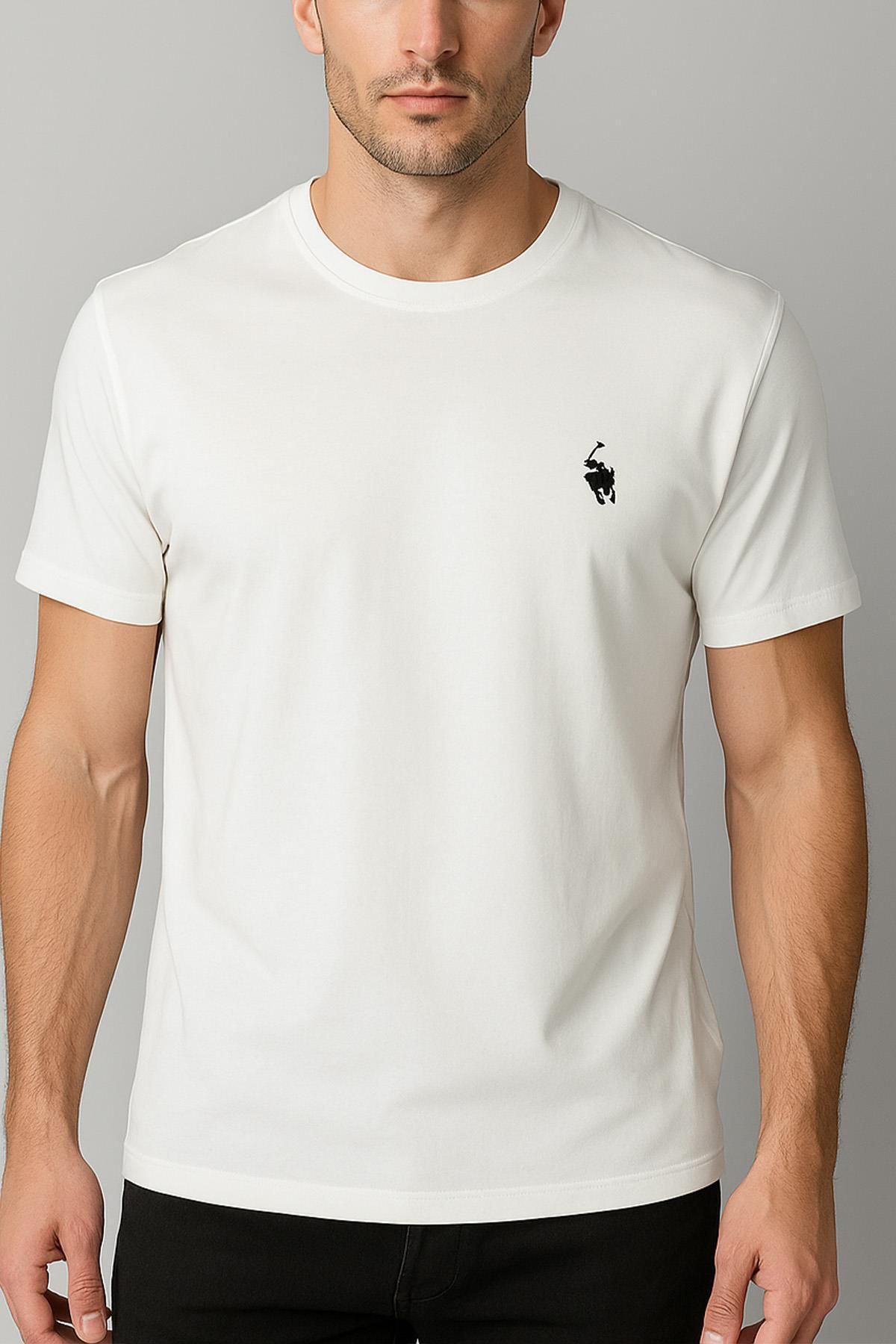Polo Republica & CO Erkek Beyaz Bisiklet Yaka Regular Fit Basic Tişört C1T0N2O2