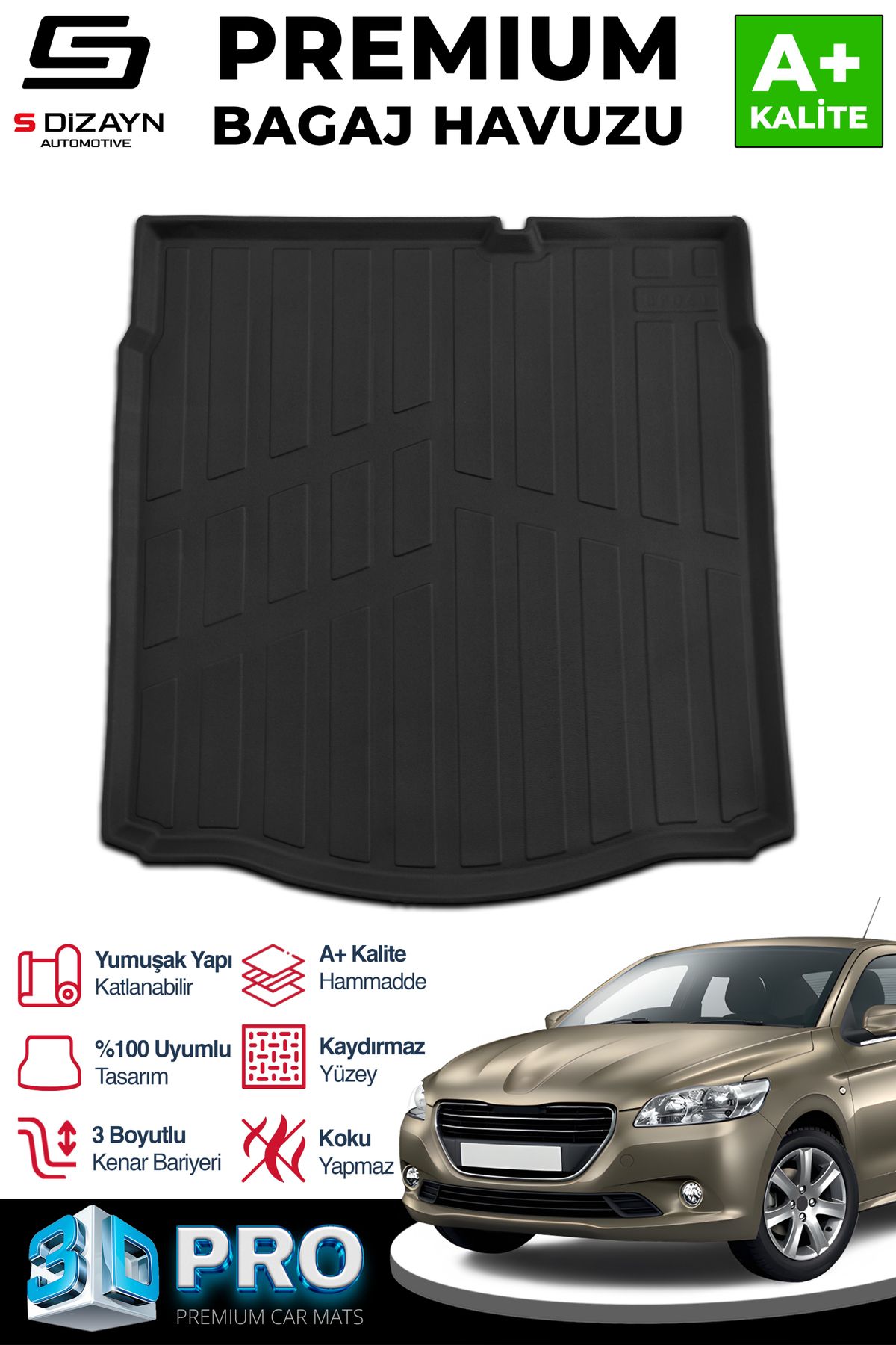 Life Tuning S-Dizayn Peugeot 301 3D Pro Bagaj Havuzu 2012 Üzeri A+ Kalite