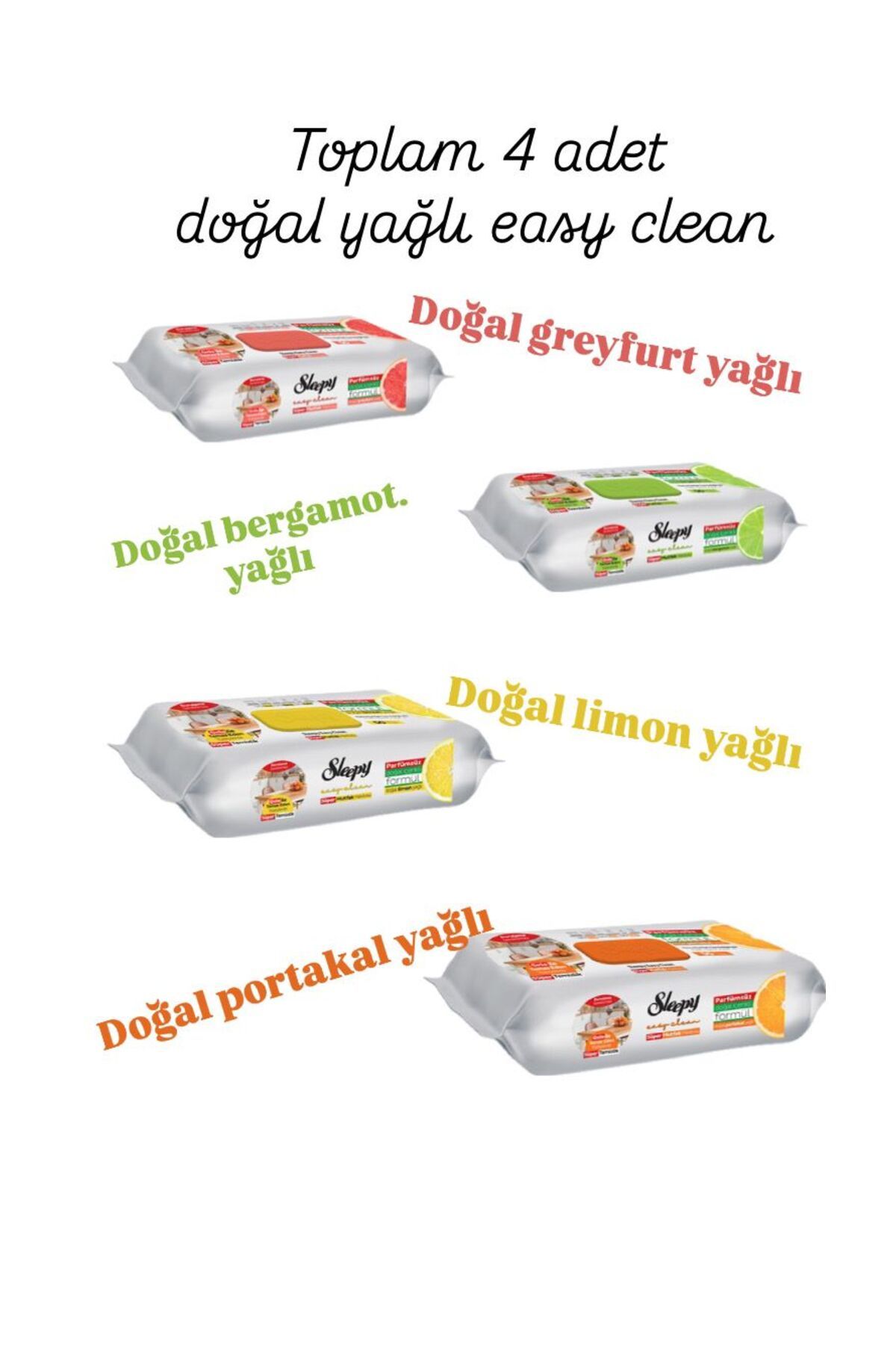 Sleepy 4 ÇEŞİT DOĞAL YAĞLI 50 'Lİ EASY CLEAN PORTAKAL & LİMON & GREYFURT & BERGAMOT