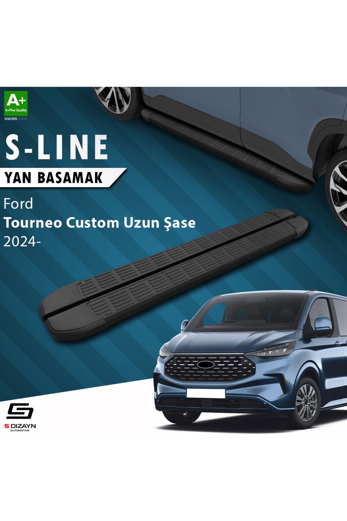 Life Tuning S-Dizayn Ford Tourneo Custom 2 Uzun Şase S-Line Siyah Yan Basamak 263 Cm 2023 Üzeri A+ Kalite