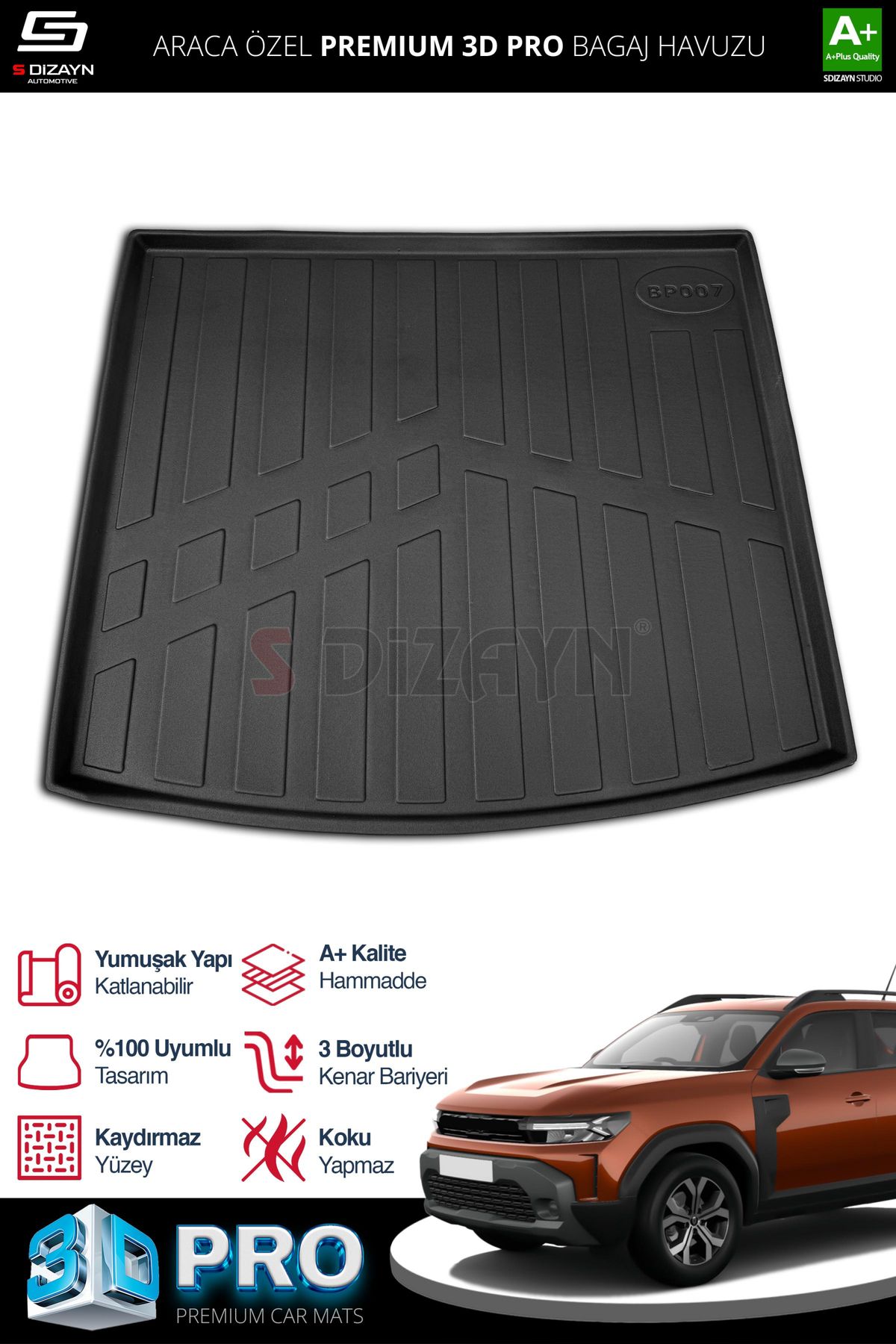 Life Tuning S-Dizayn Renault Duster 4X4 3D Pro Bagaj Havuzu Üst Bagaj 2024 Üzeri A+ Kalite