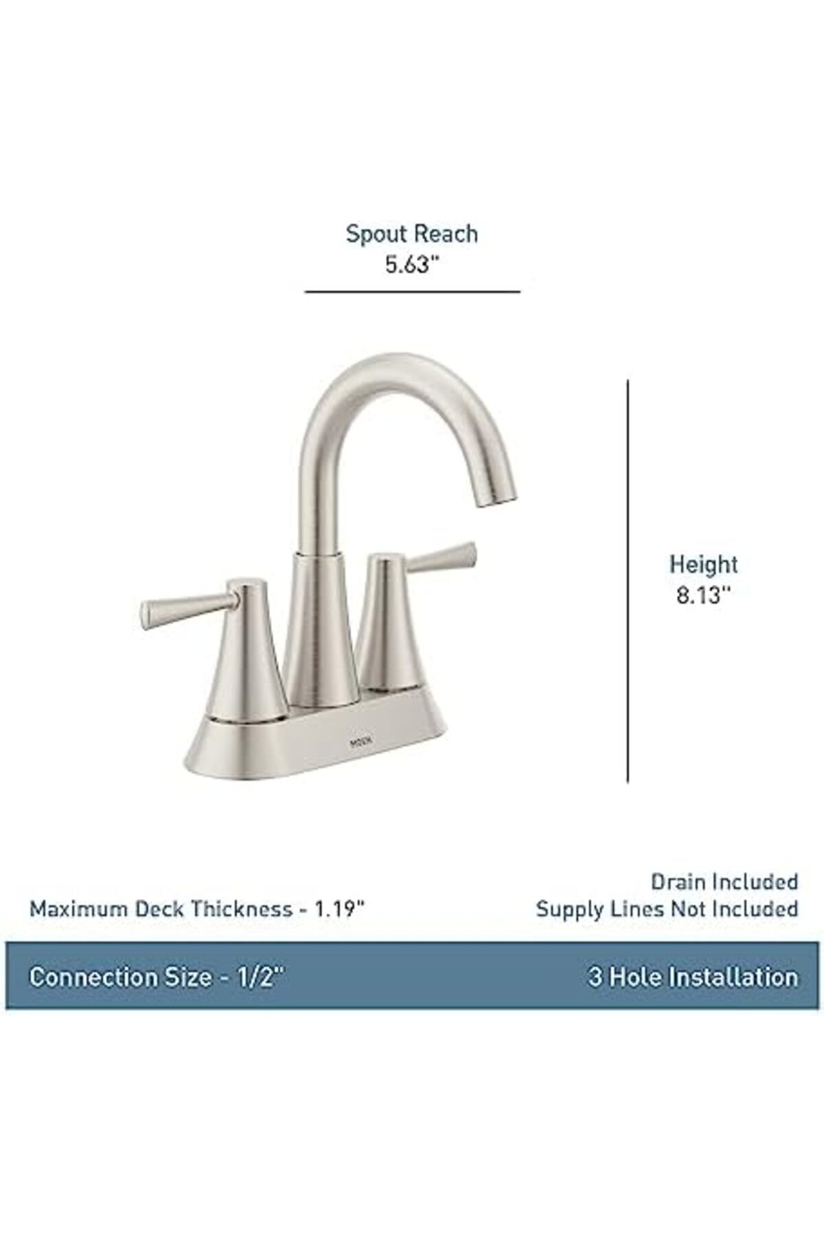 MCreative-84022Srn Ronan Two 4" Centerset Modern Faucet with Push-Down Drain, 1 Handle, Spot Resistant Nickel 2