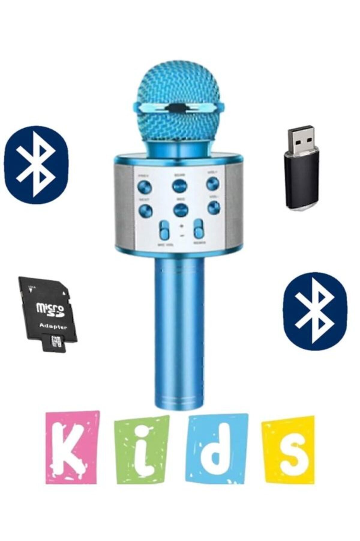 Aleeza Karaoke Mikrofon Dahili Hoparlörlü Usb Flash Tf Kart Destekli Ses Değiştirme Efektli Çocuk Mikrofonu