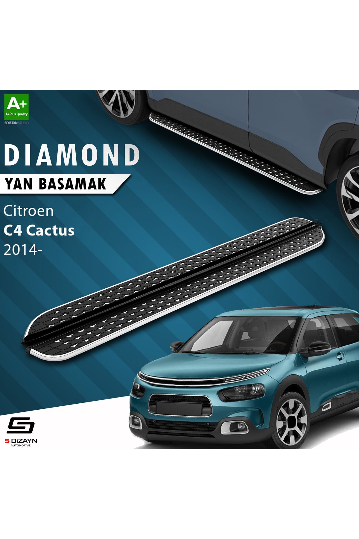 Life Tuning S-Dizayn Citroen C4 Cactus Diamond Krom Yan Basamak 183 Cm 2014 Üzeri A+ Kalite