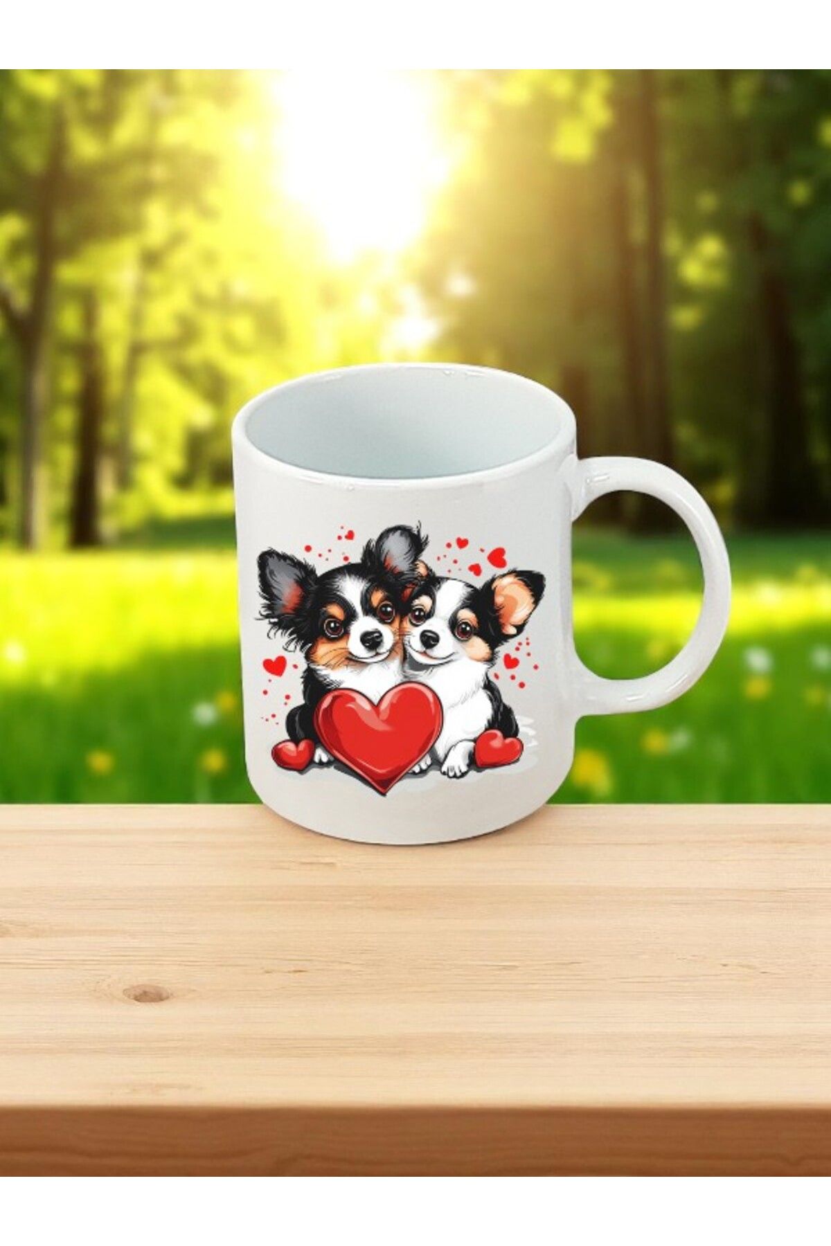 lili hediyelik Kalpler ve Köpekler Baskılı Beyaz Kupa Bardak