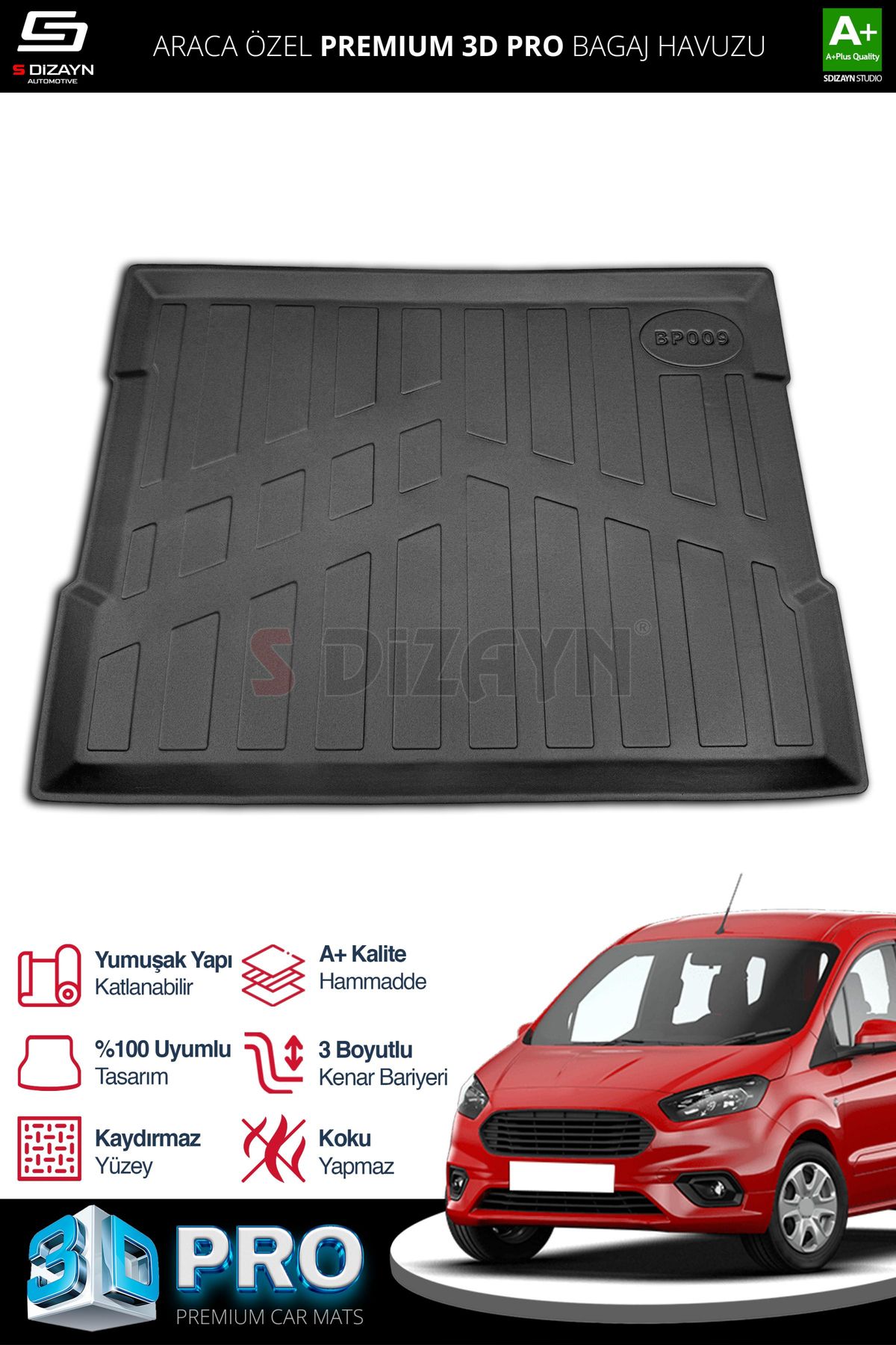 Life Tuning S-Dizayn Ford Courier 3D Pro Bagaj Havuzu 2014-2024 A+ Kalite