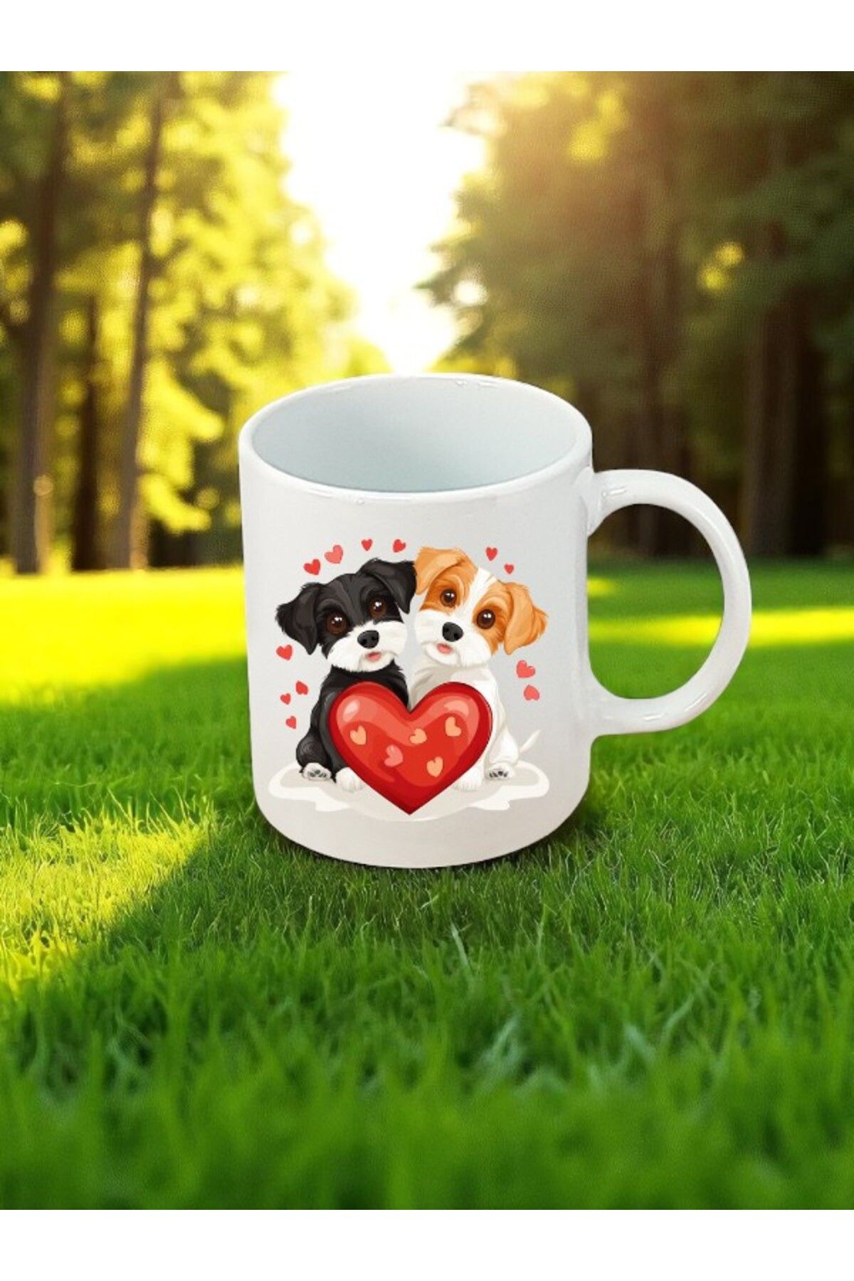 lili hediyelik Kalpli Sevimli Köpekler Baskılı Beyaz Kupa Bardak