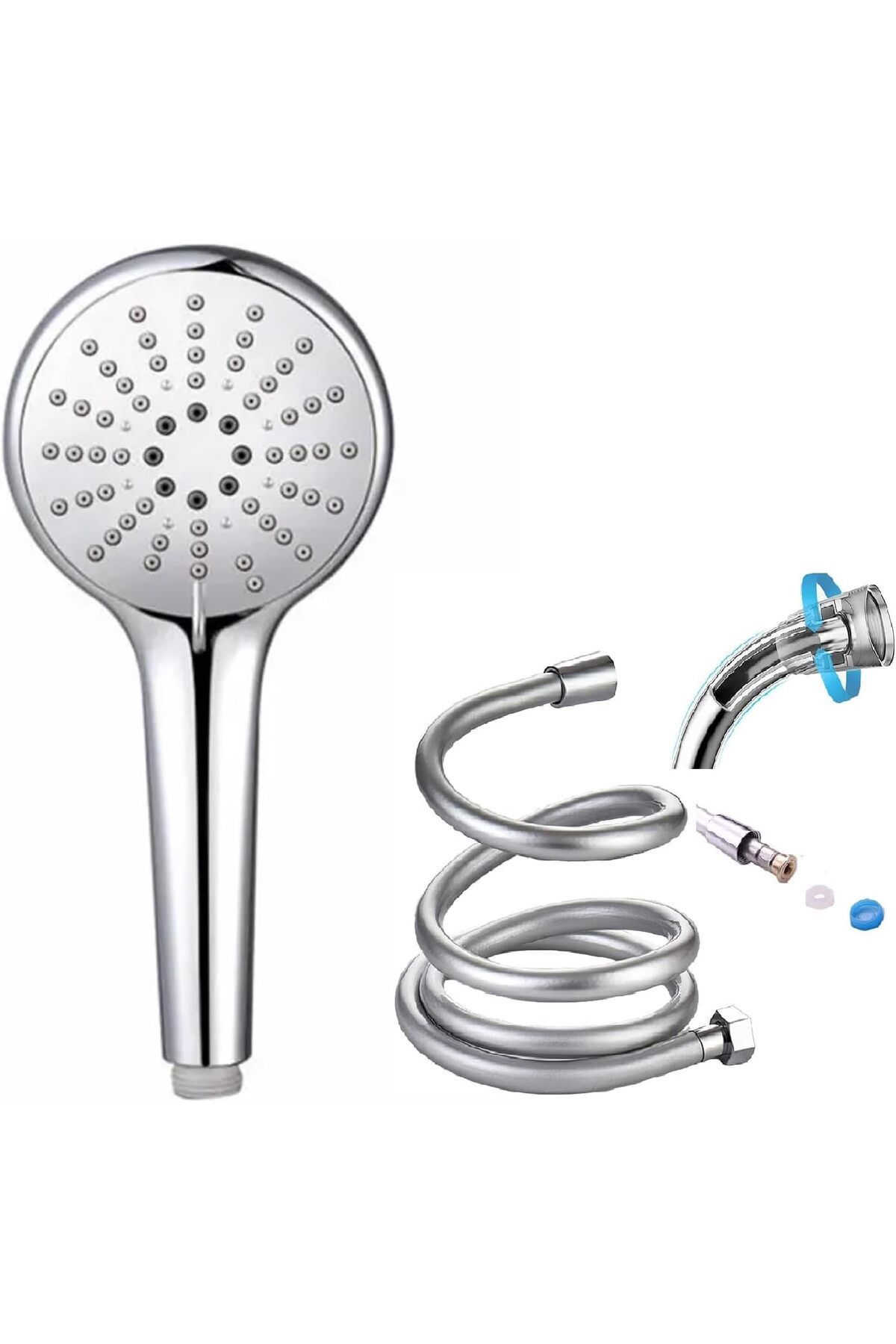 STOREMAX sellbuystore Duş Seti / 3 Fonksiyonlu Yüksek Dayanımlı ABS Duş Başlığı + 170cm Ekstra Uzun