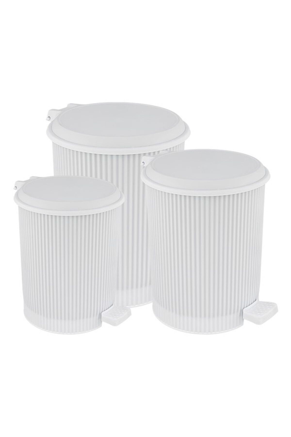 LeesHome 3 lü Beyaz Nostalji Pedallı Çöp Kovası: 20 Litre 11 litre 6 litre