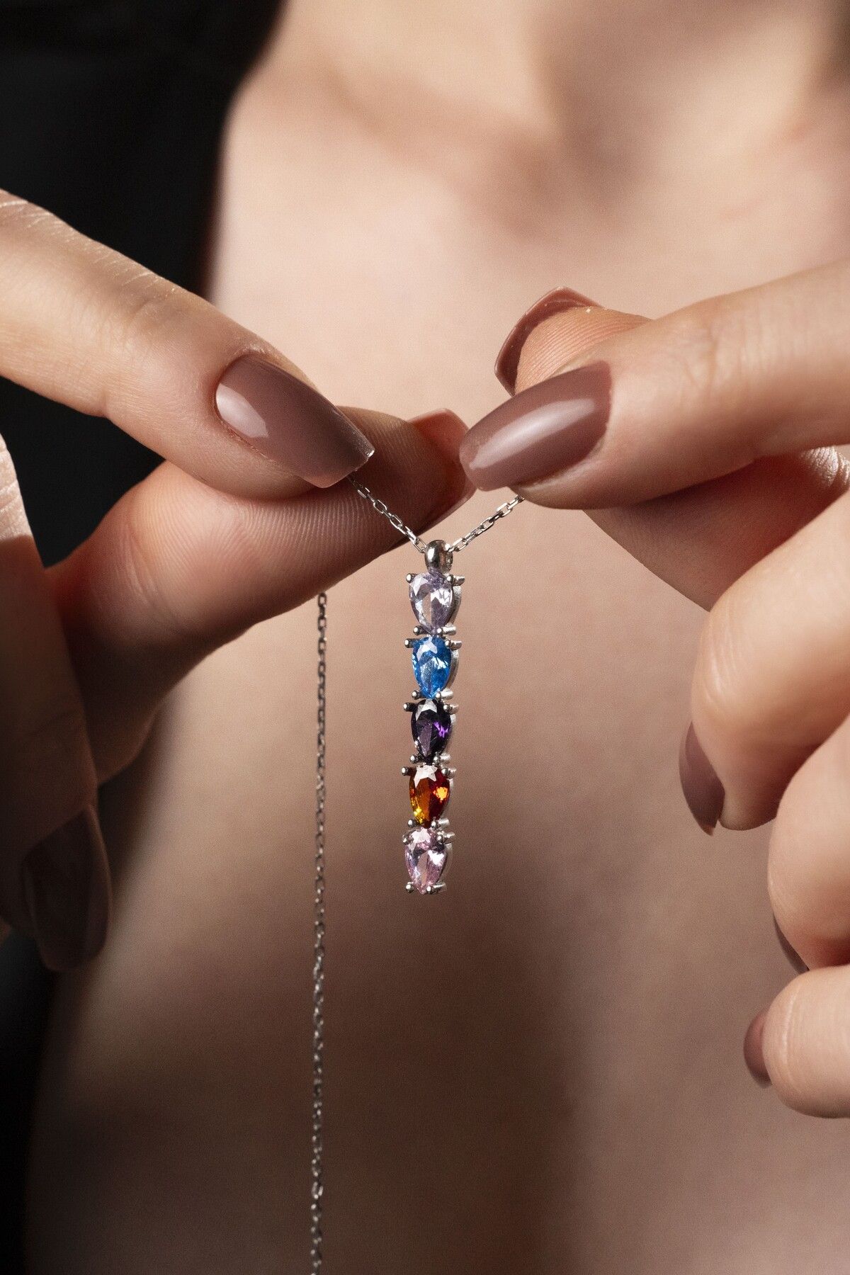 TigerxlJewellery 925 Ayar Gümüş Doğum Taşı Bar Kolye