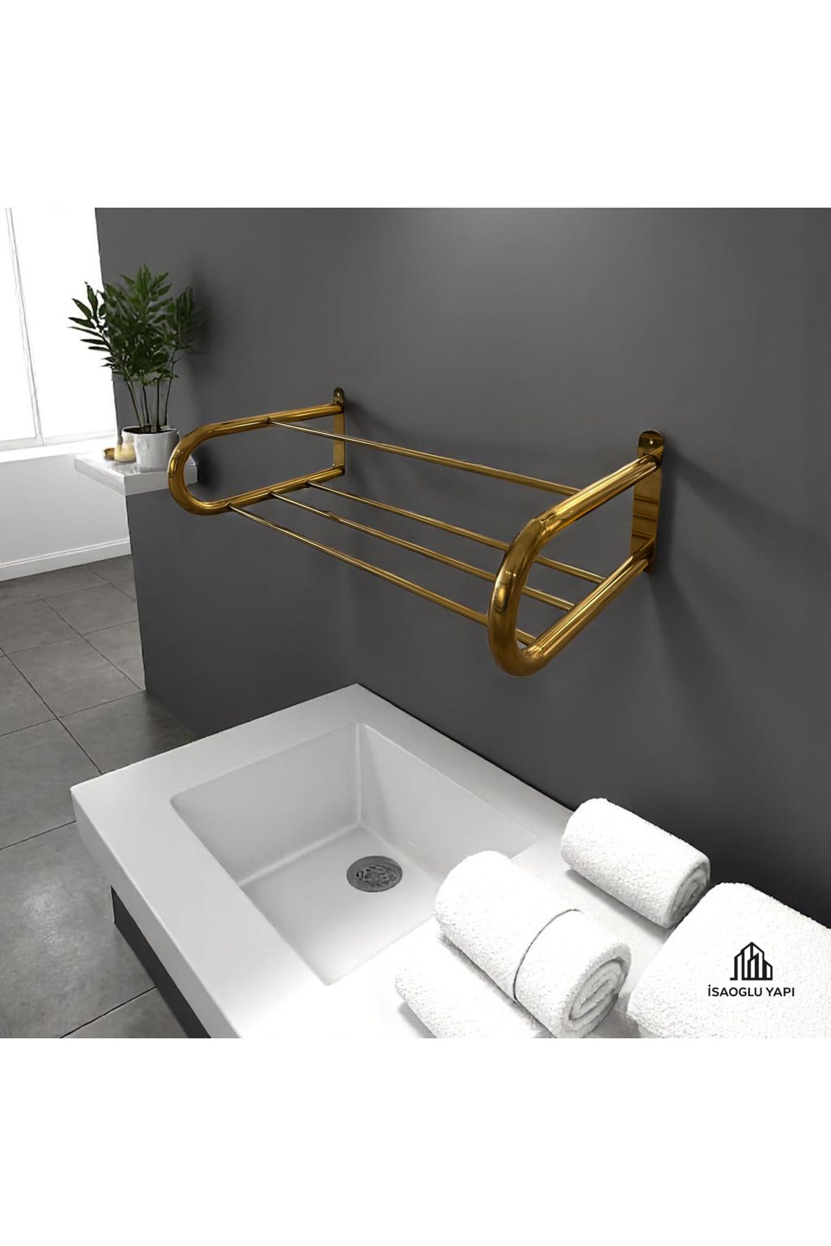 İSAOĞLU YAPI Mat Gold Havluluk Otel Tipi Raf Havluluk Fırçalanmış Mat Gold Premium Havluluk