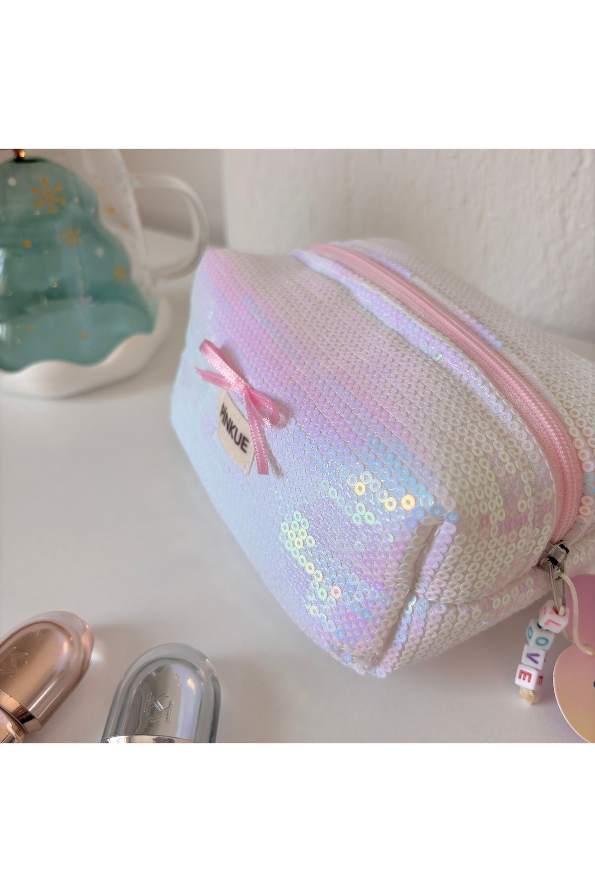 PİNKUE Pinkue Mini Payetli Makyaj Çantası
