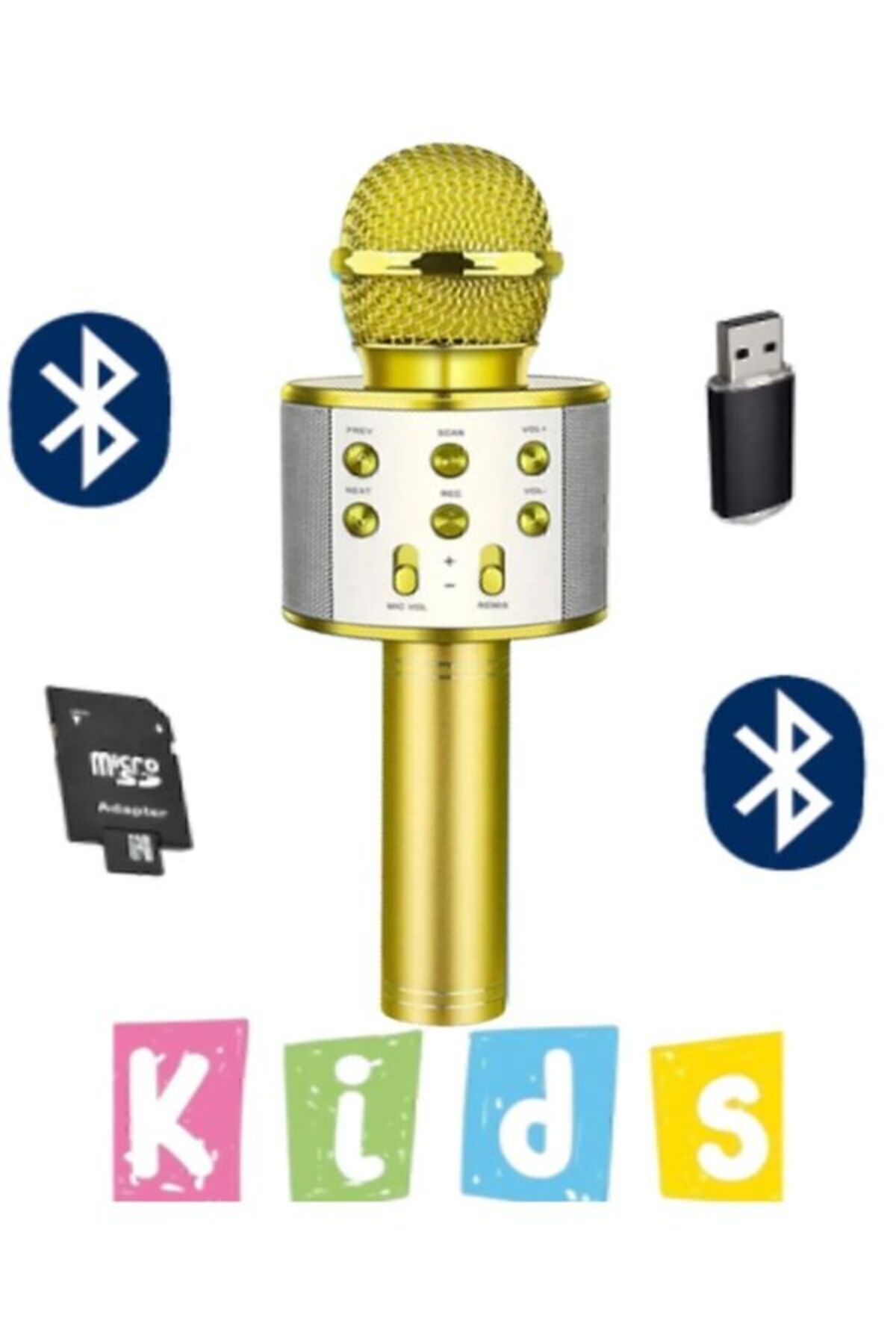 Aleeza Karaoke Mikrofon Dahili Hoparlörlü Usb Flash Tf Kart Destekli Ses Değiştirme Efektli Çocuk Mikrofonu