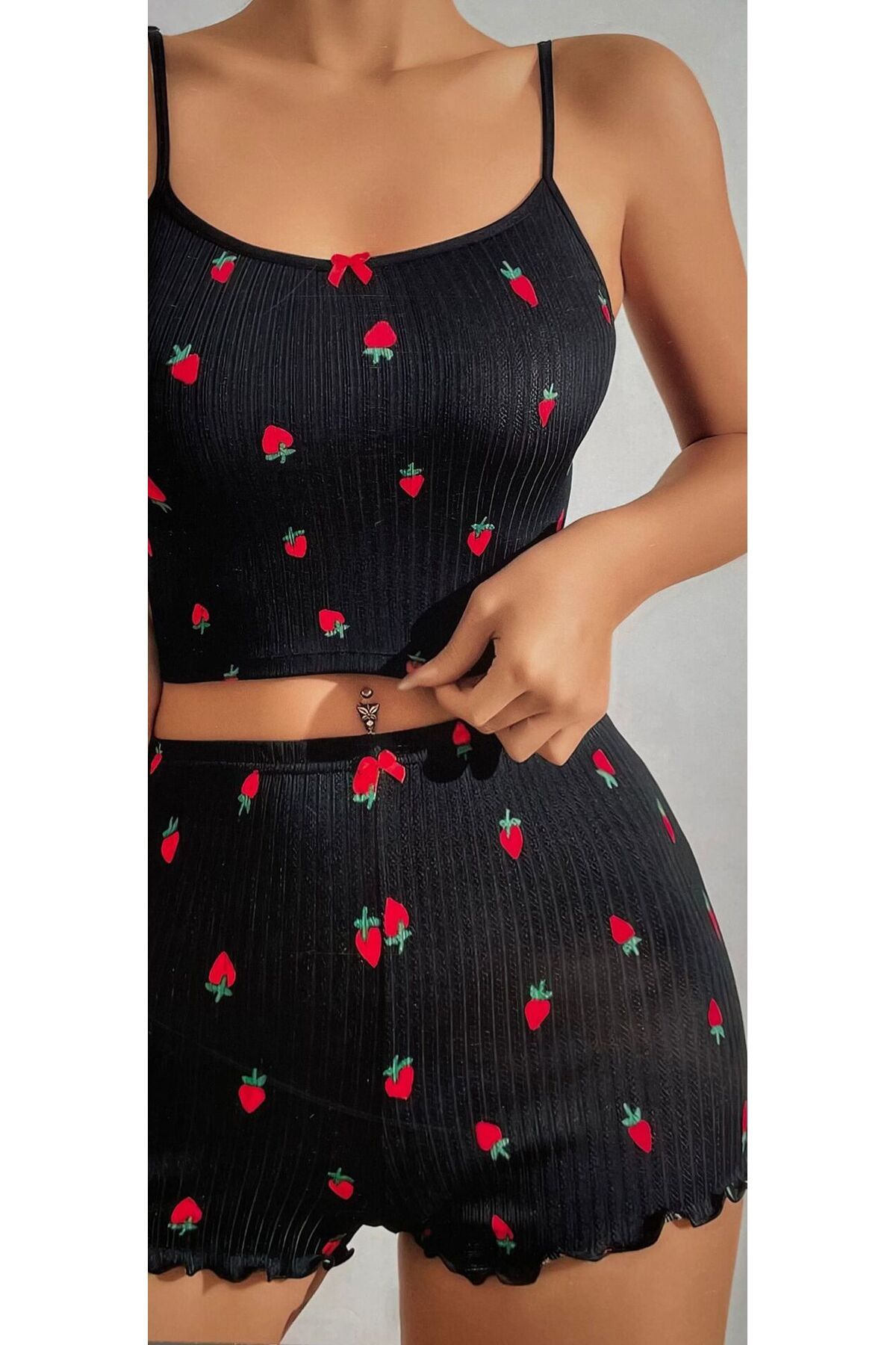 Lotiva Wear KADIN ÇİLEK DESENLİ ŞORTLU PİJAMA TAKIMI