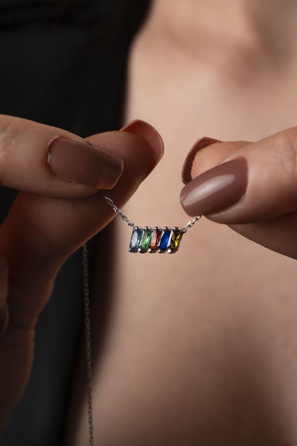TigerxlJewellery 925 Ayar Gümüş Kişiye Özel Doğum Taşı Bar Kolye