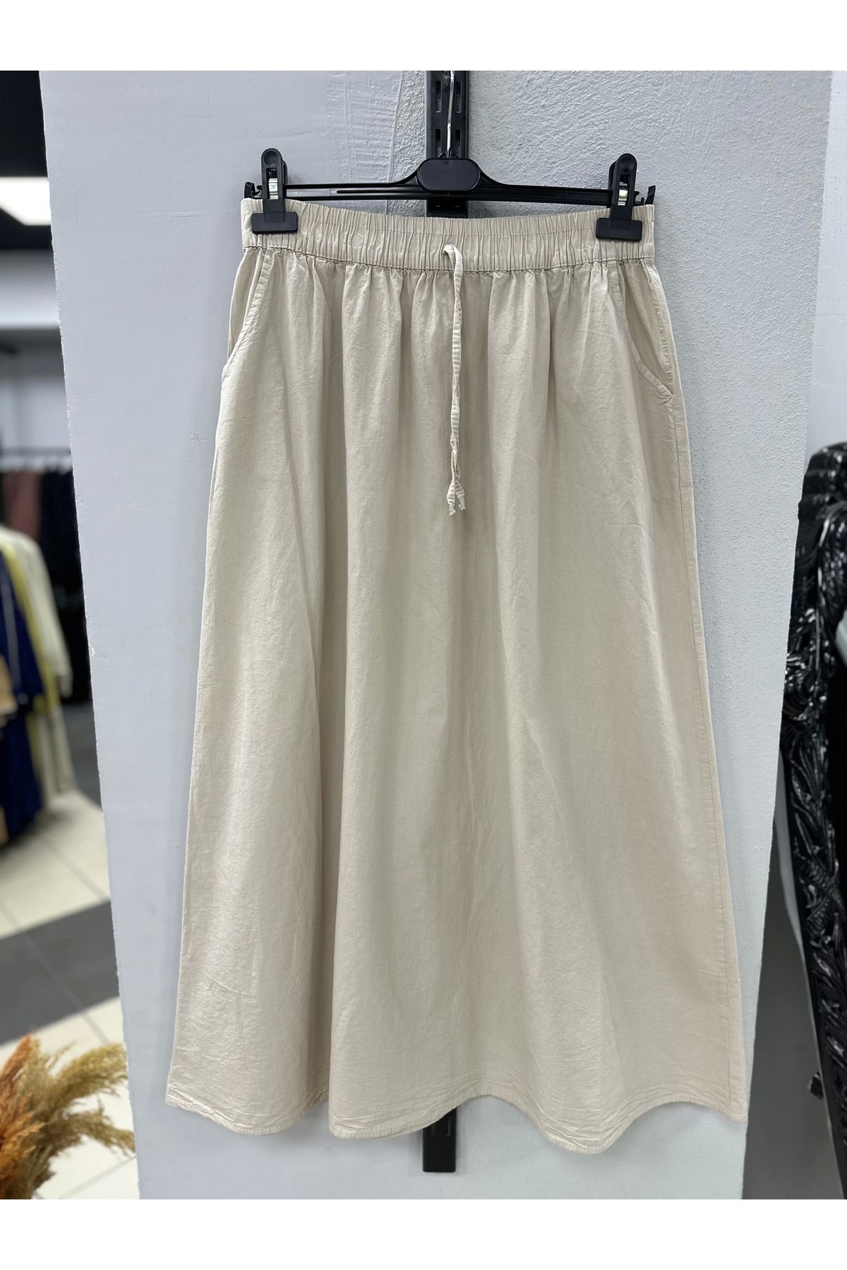 Nevayla Moda Keten Kumaş Paraşüt Etek - Bej / A102