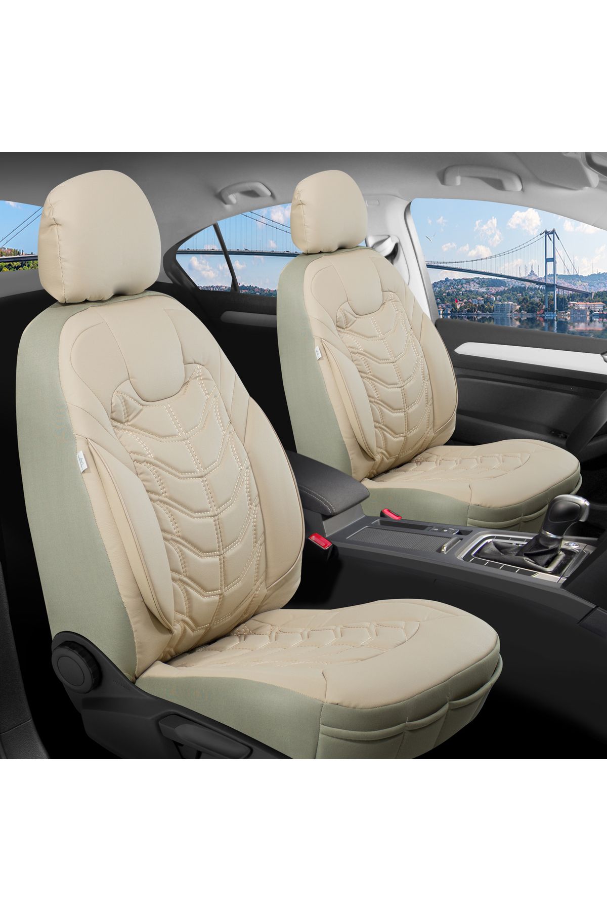 autogoodstore Fiat Stilo Uyumlu Lüx Deri Oto Koltuk Kılıfı Ön Arka Takım SILVER BEJ