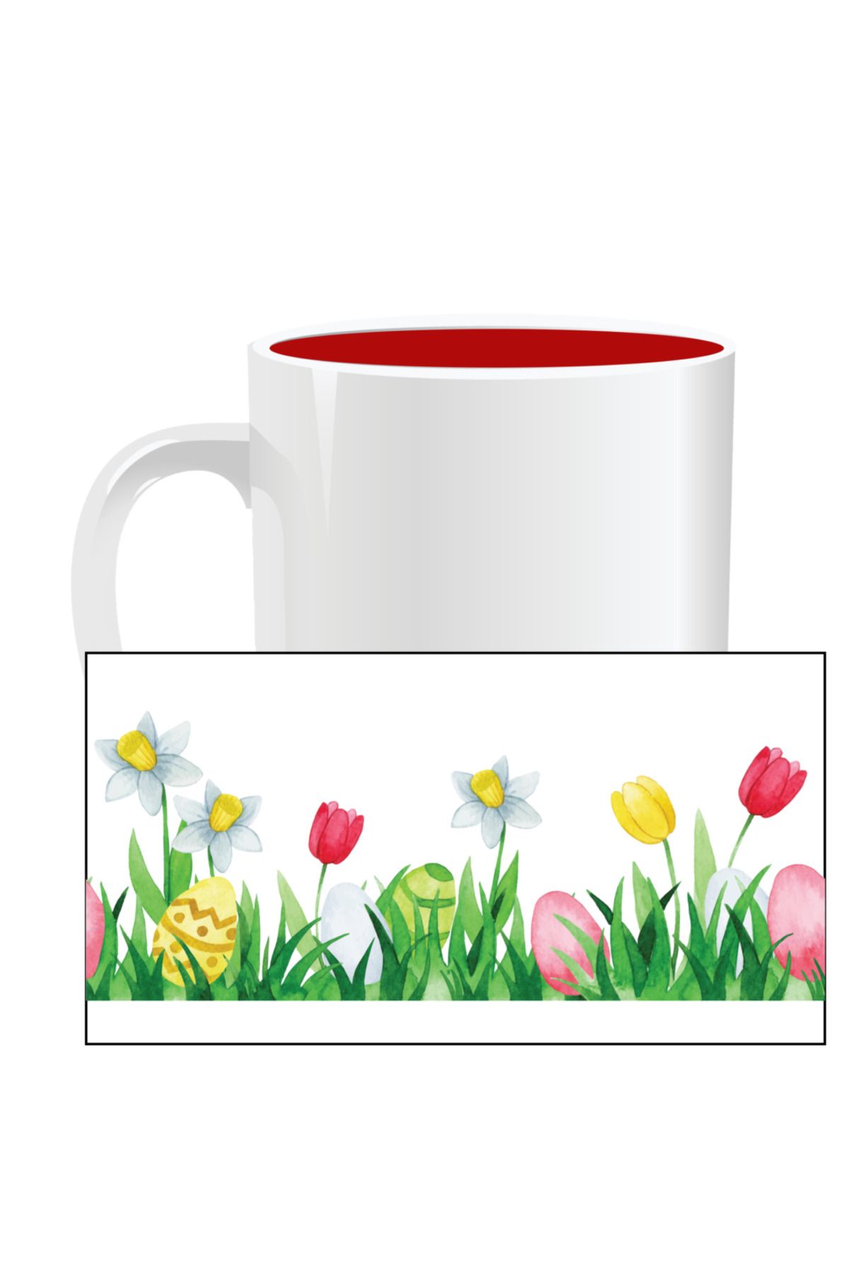 OEM-Personalized Easter mug, Easter Flowers - Red interior 2