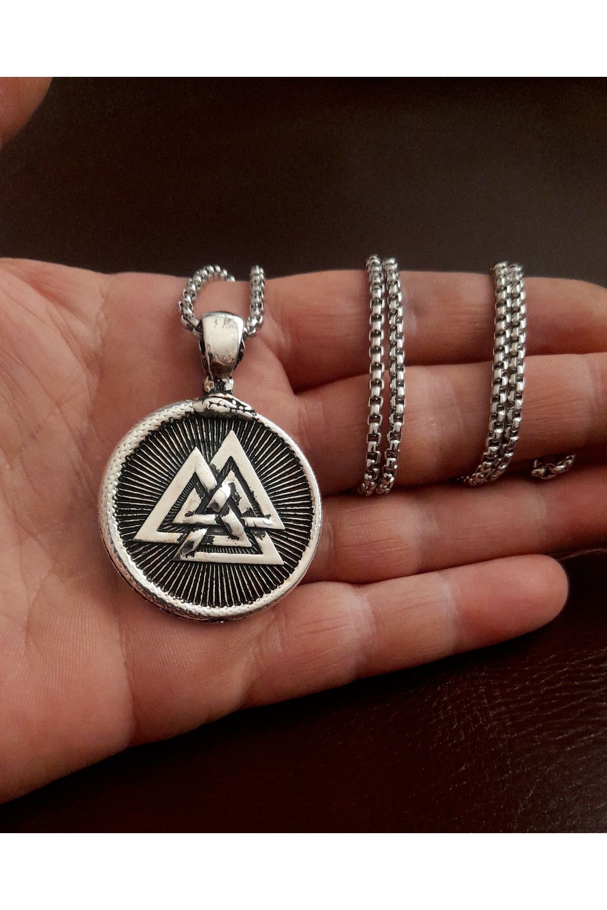 E&F Takı ÇIFT TARAFLI VALKNUT TASARIM ERKEK KOLYE