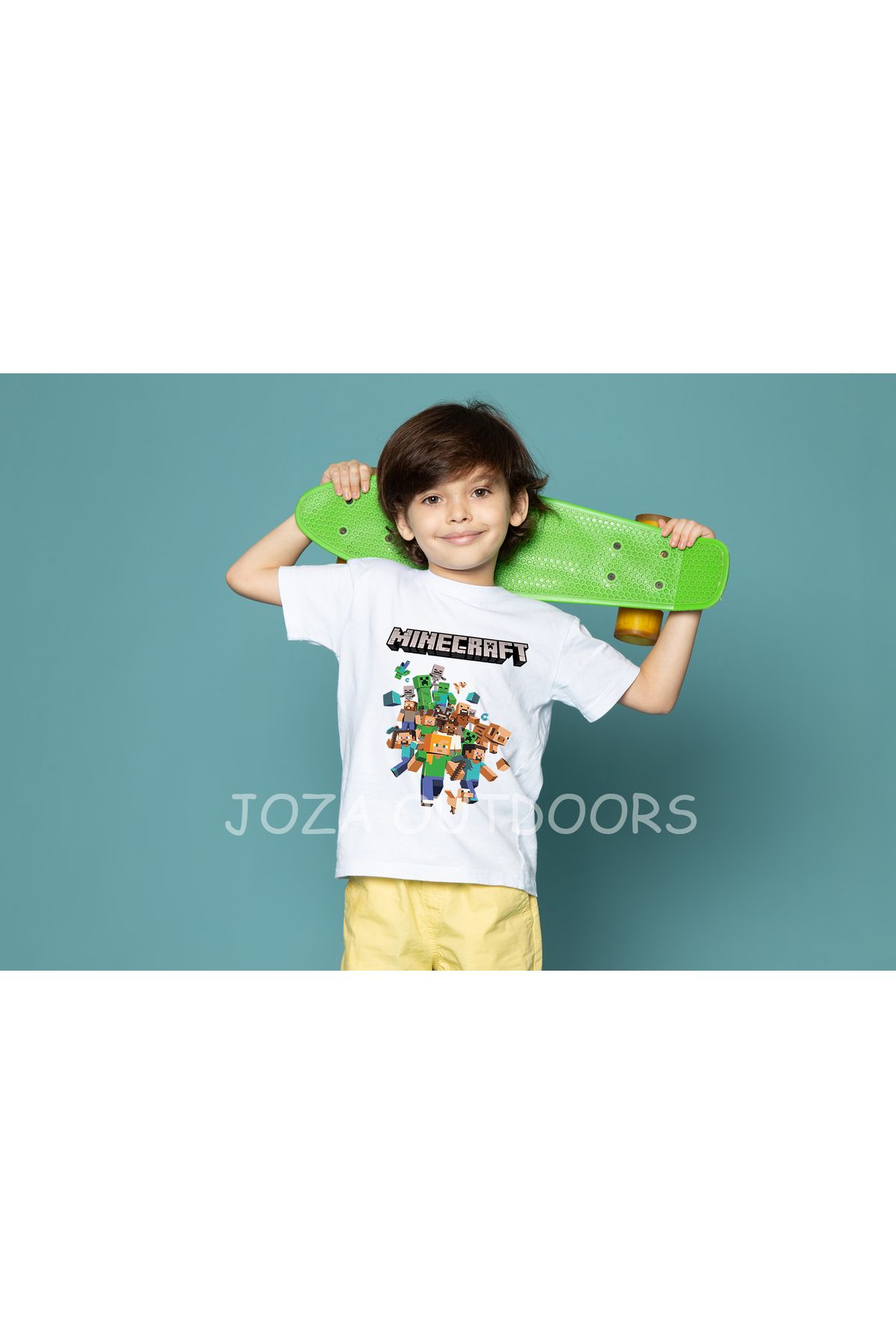 Jobia Outdoors Unisex Kız ve Erkek MineCraft Tasarım SIRT Baskılı Renkli Çocuk Tekli T-shirt