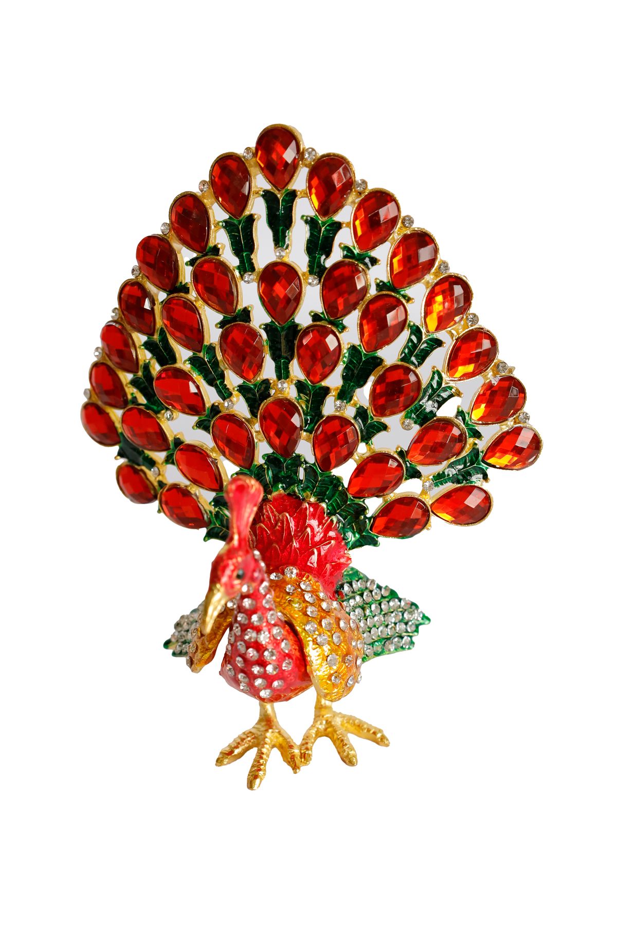 taru pasaj Kristal Taş İşlemeli Metal Tavus Kuşu Biblo – Dekoratif Şık Tasarım, 14x12 cm