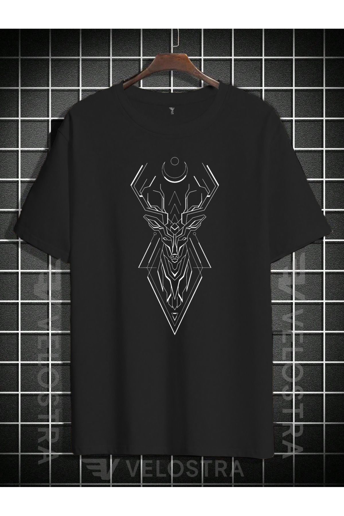 Velostra Unisex Dijital Geyik Baskılı Oversize T-shirt