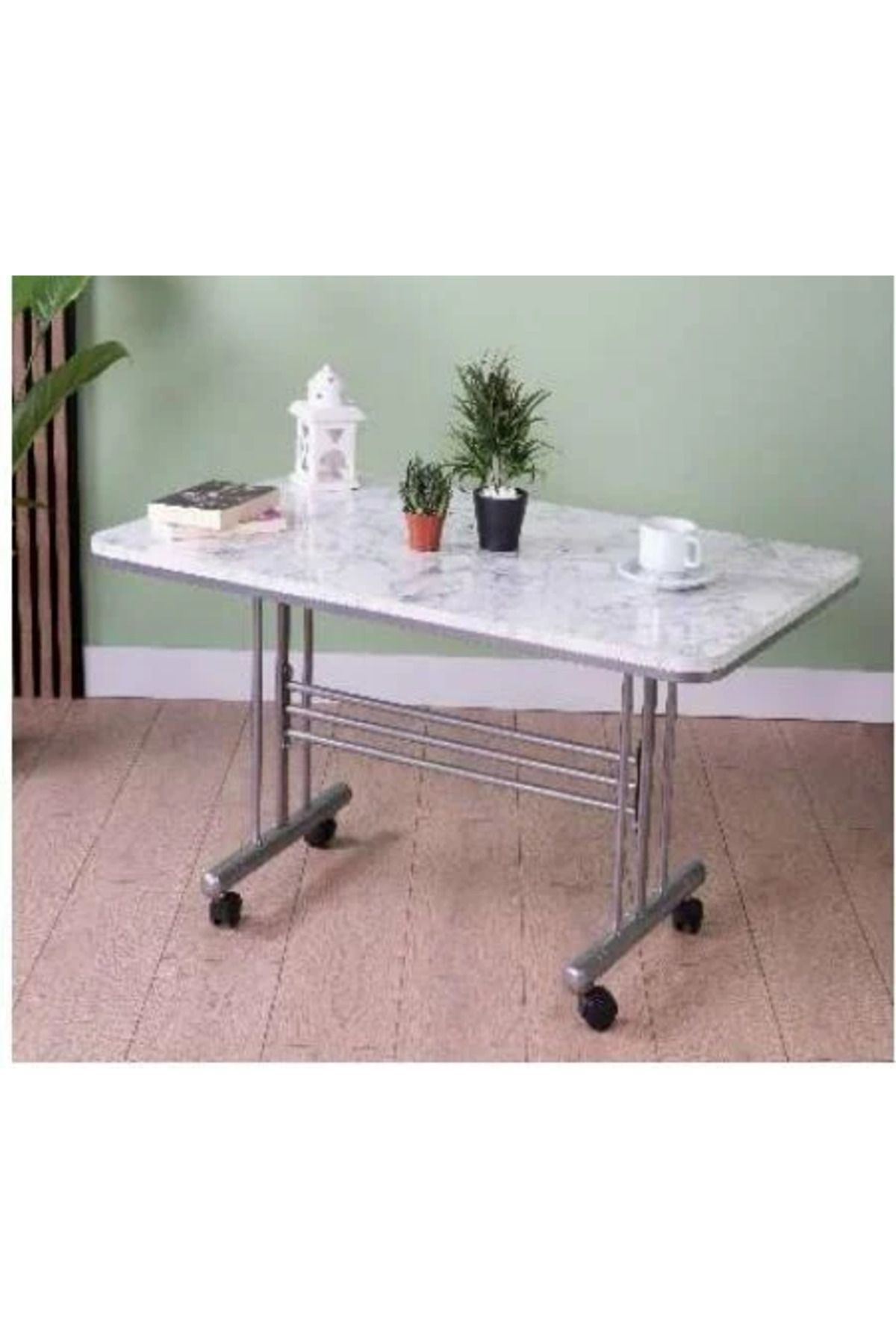 Yuvaset Home Beyaz Mermer Metal Ayaklı Masa