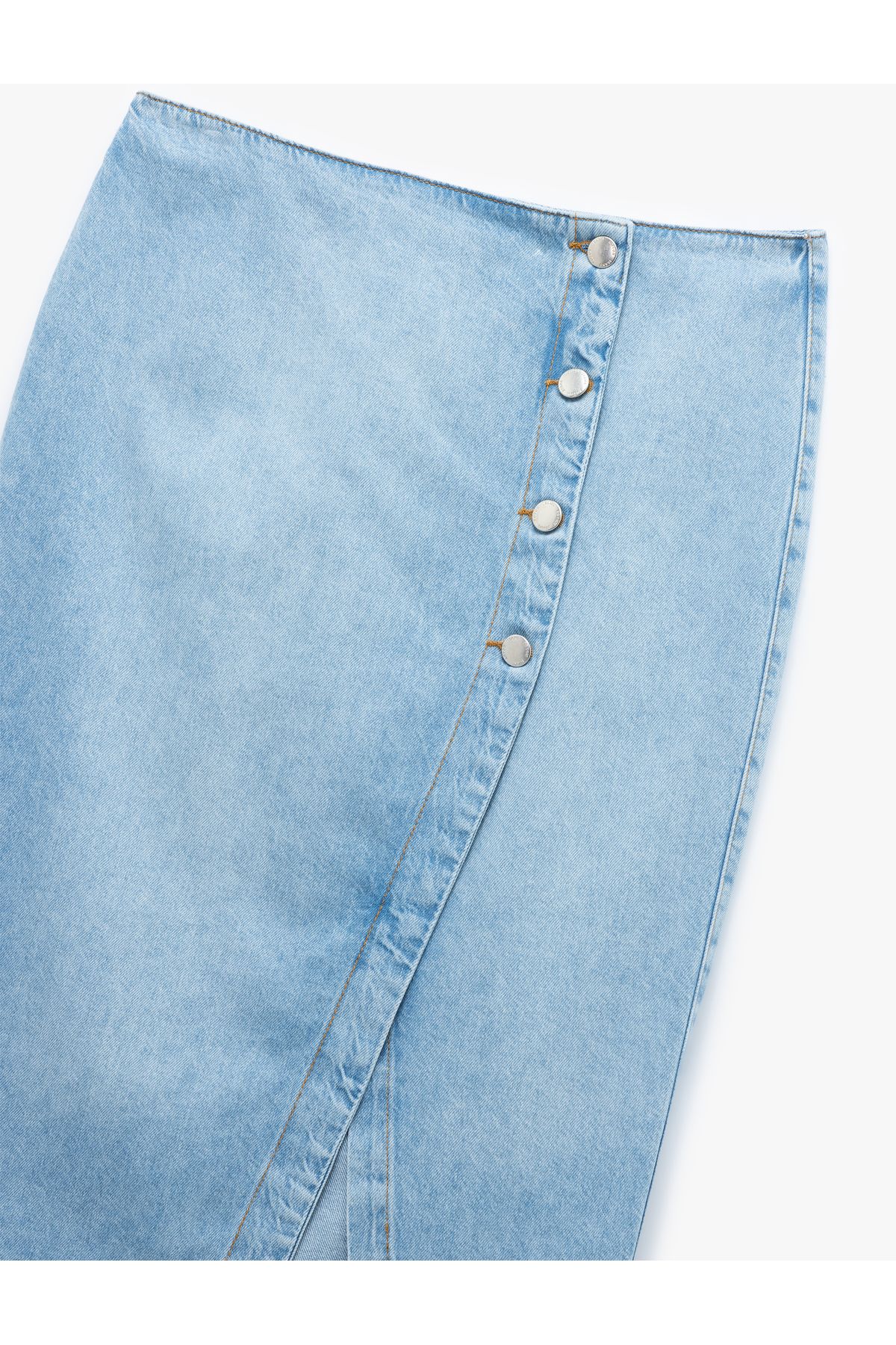 Koton-New Season Button Detailed Slit Regular Waist Slim Fit Midi Denim Pencil Skirt 6