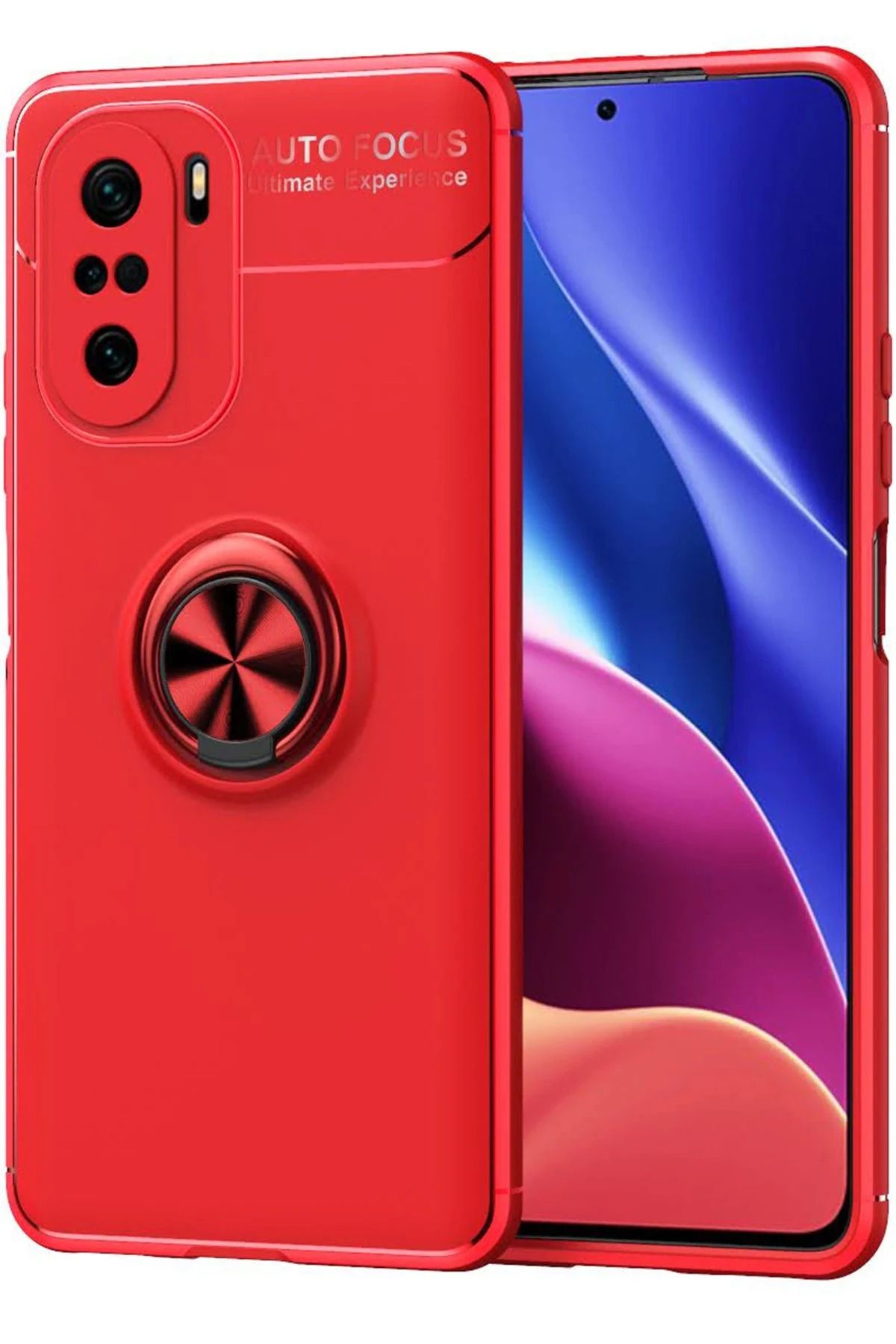 CepteToptan Xiaomi Poco F3 Kılıf Range Yüzüklü Silikon - Kırmızı