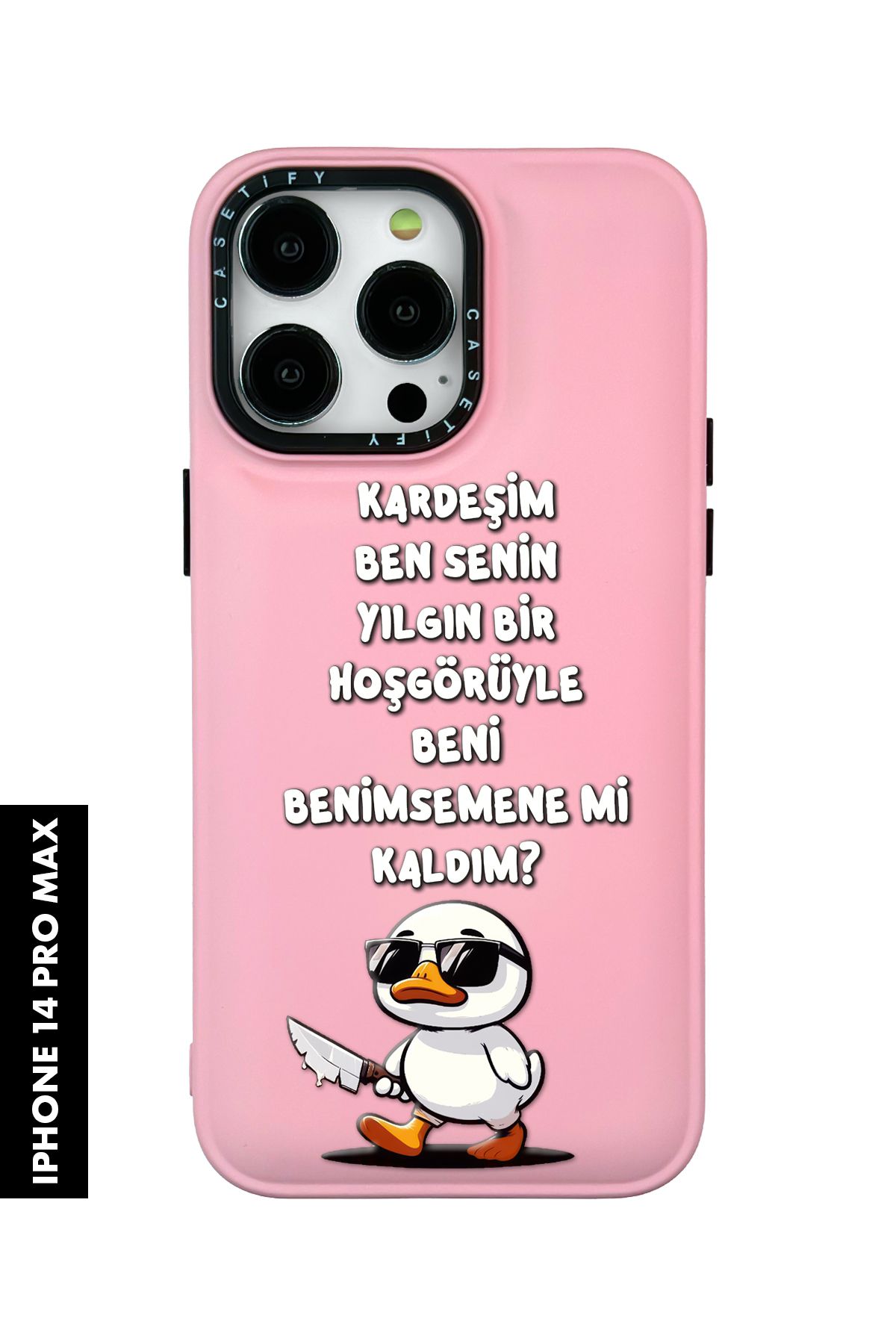 mooodcase iPhone 14 Pro Max Uyumlu Katil Ördek Desenli Silikonlu Pillow Kılıf