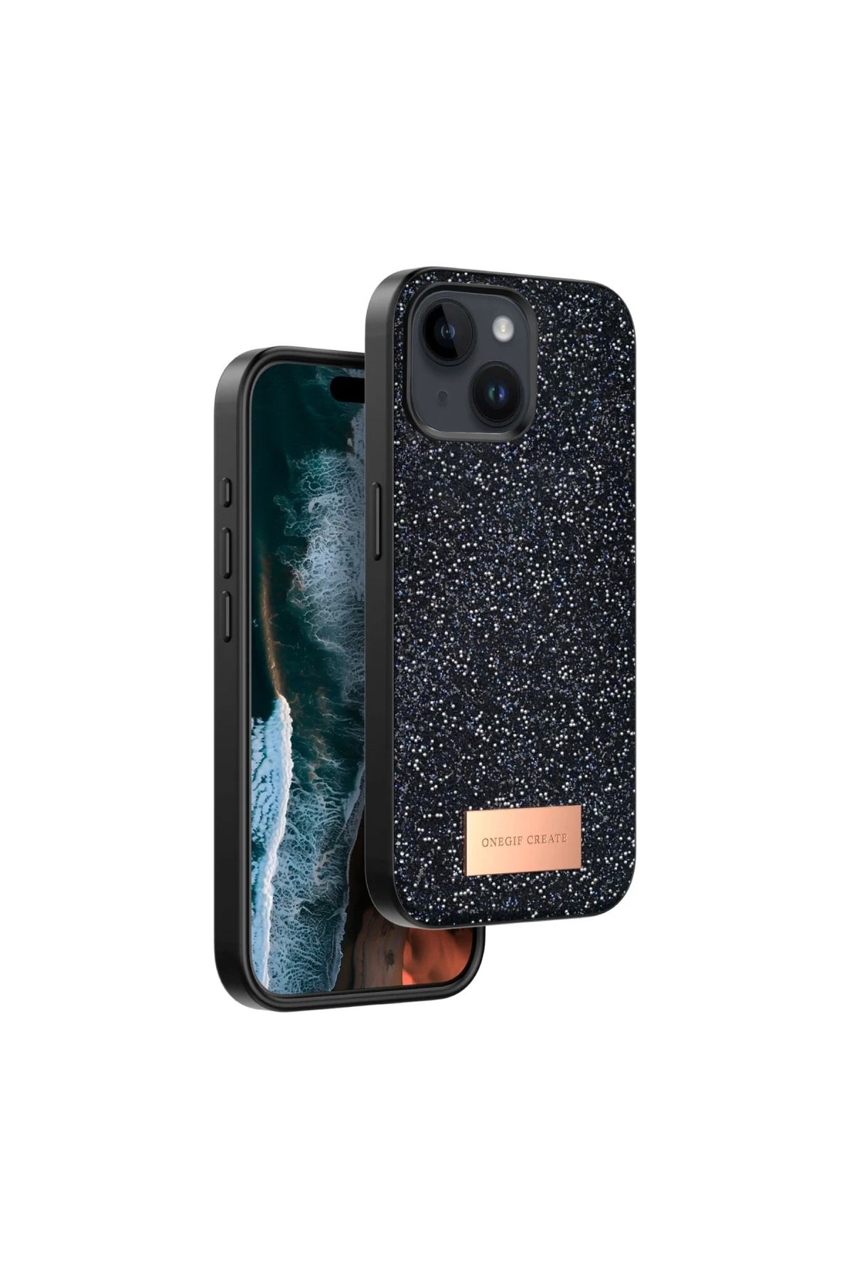 Toptan Bulurum Onegif iPhone 14 Bright Simli Kapak - Siyah