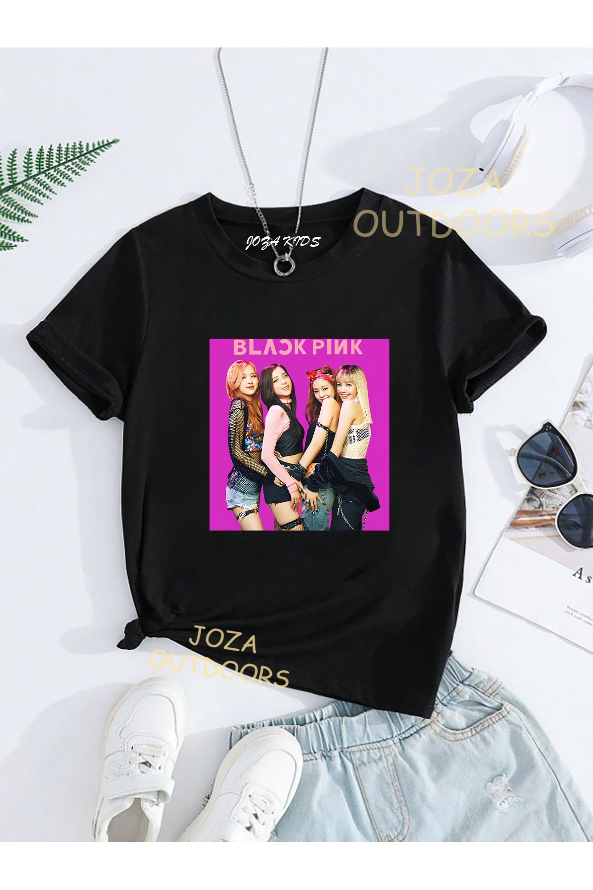 Joza Outdoors Unisex Kız ve Erkek BlackPink Tasarım SIRT Baskılı Renkli Çocuk Tekli T-shirt