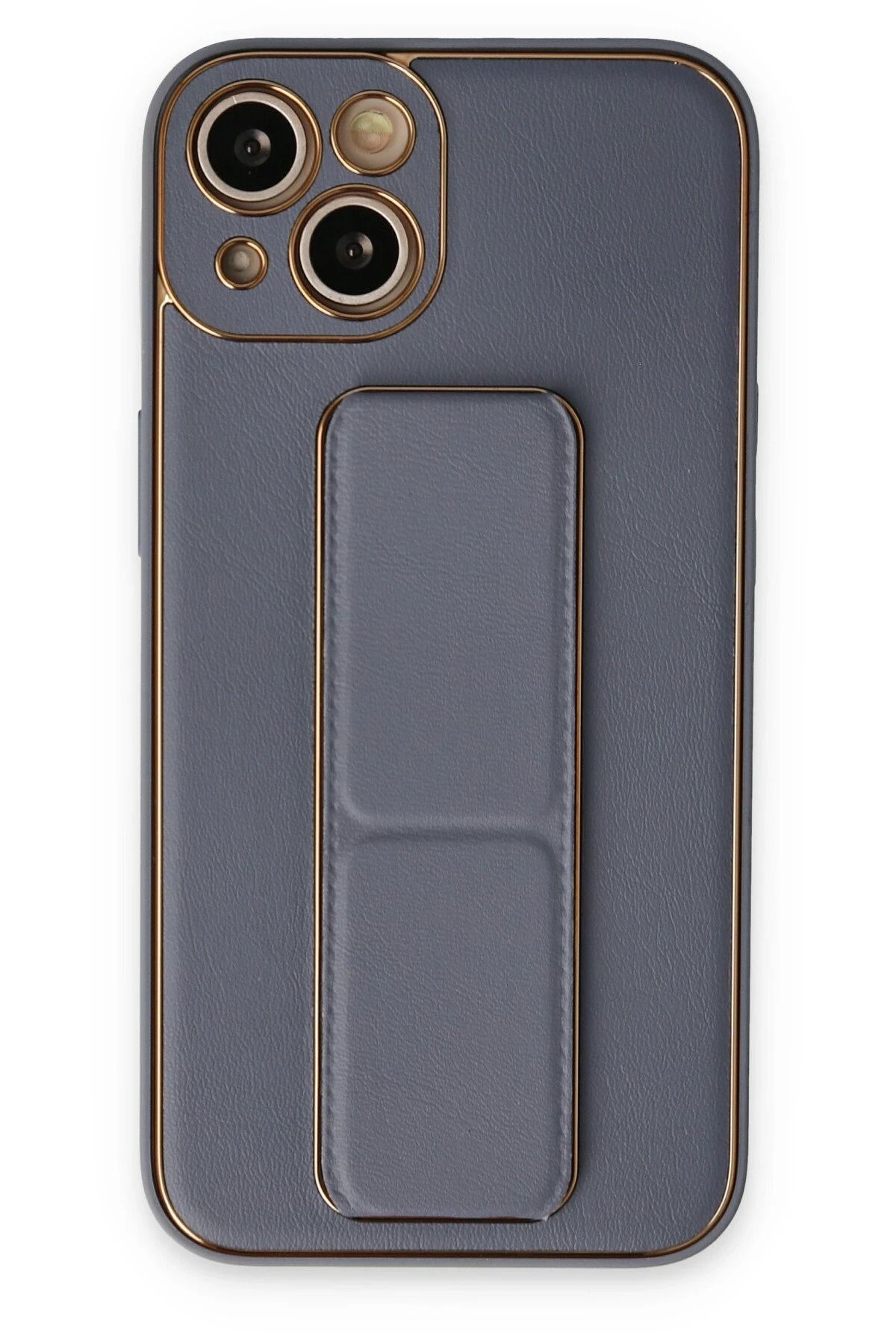CepteToptan iPhone 14 Plus Kılıf Coco Deri Standlı Kapak - Gri