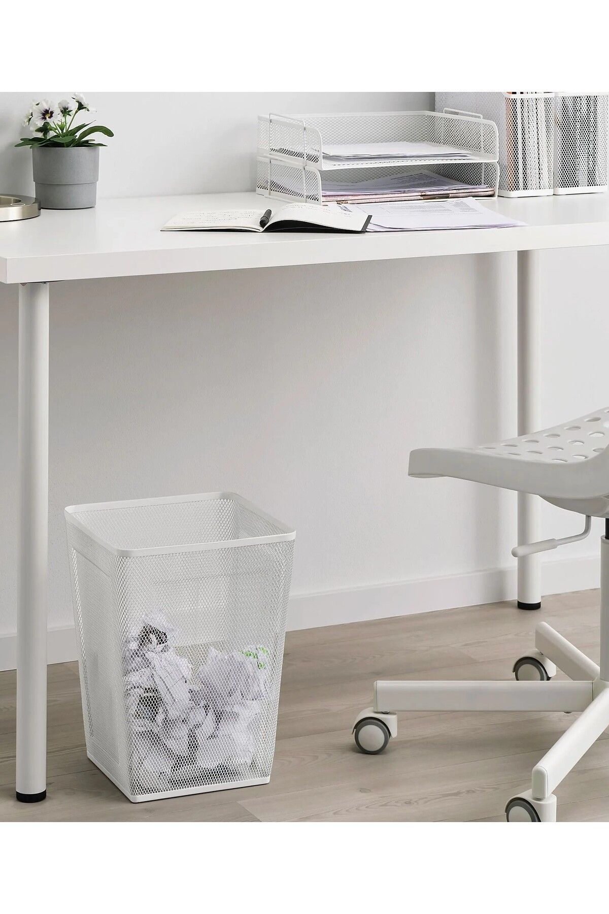 IKEA QUALİTY Metal Çöp Kovası Yükseklik 35 Cm İkea Çöp Kutusu Beyaz Çelik Kova Genişlik: 26 cm