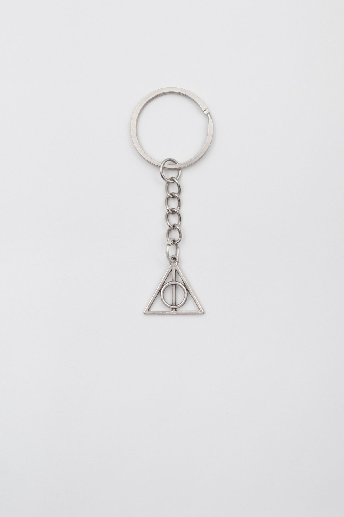 Bu Farklı Minimal Harry Potter Ölüm Yadigarları Anahtarlık - Antik Gümüş Kaplama - Kadın Erkek