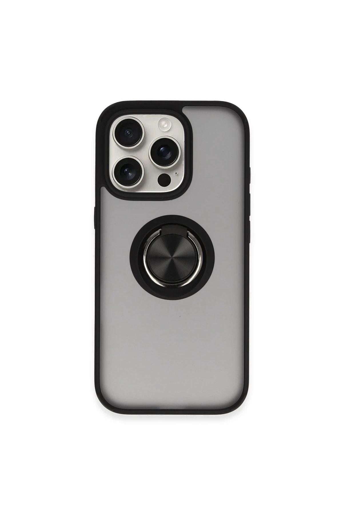 Toptan Bulurum iPhone 16 Pro Kılıf Montreal Yüzüklü Silikon Kapak - Siyah