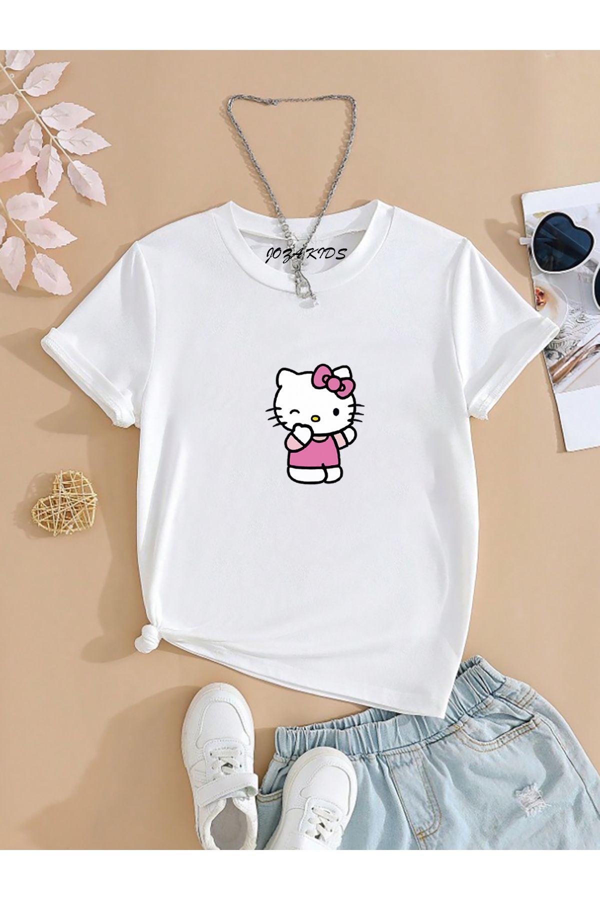 Joza Outdoors Unisex Kız ve Erkek Hello Kitty Tasarım SIRT Baskılı Renkli Çocuk Tekli T-shirt