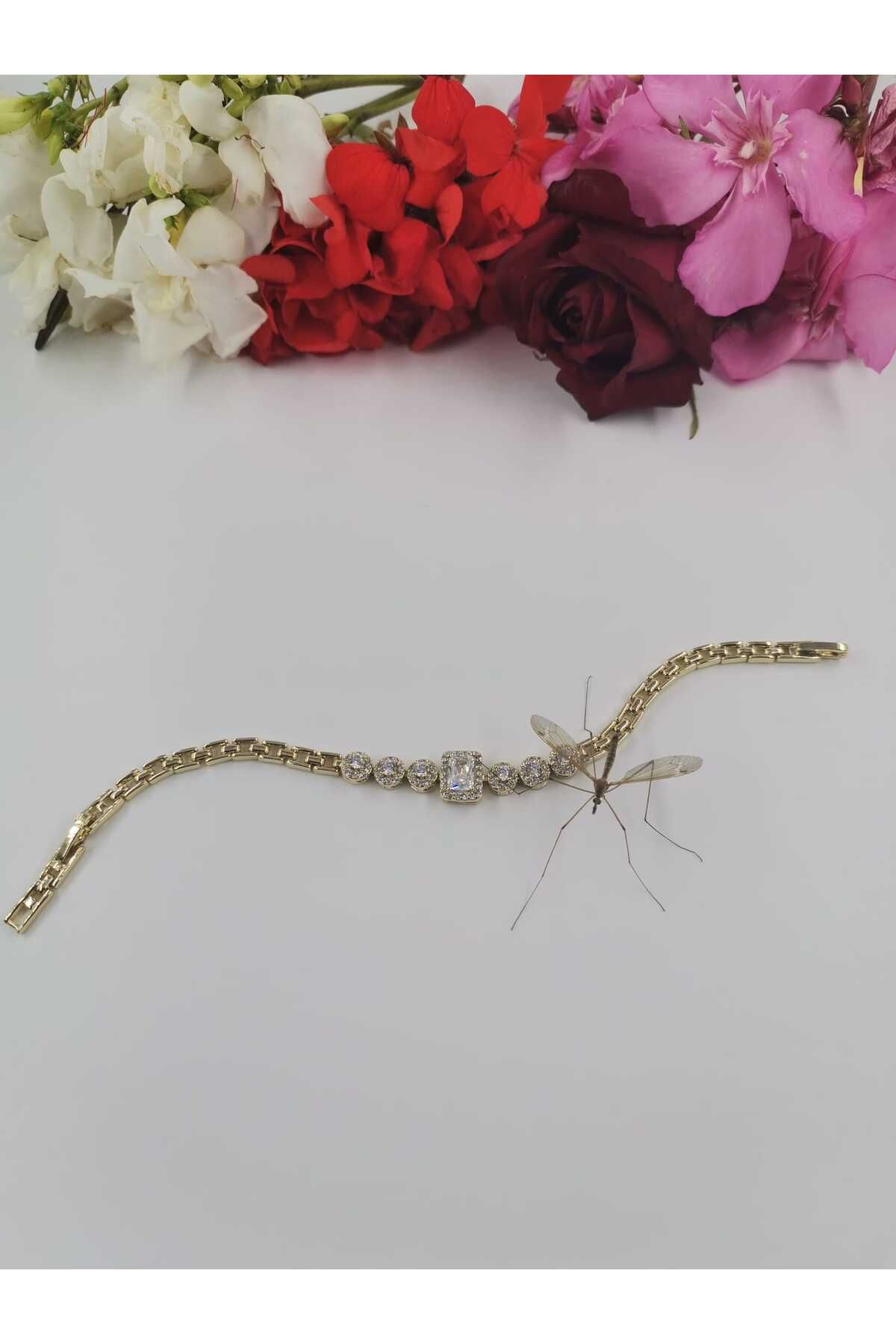 Wibex accessory 14.K Altın Kaplama Zirkon Taşlı Bileklik (NOT) Ürünün 2.cm Daraltması Mevcut