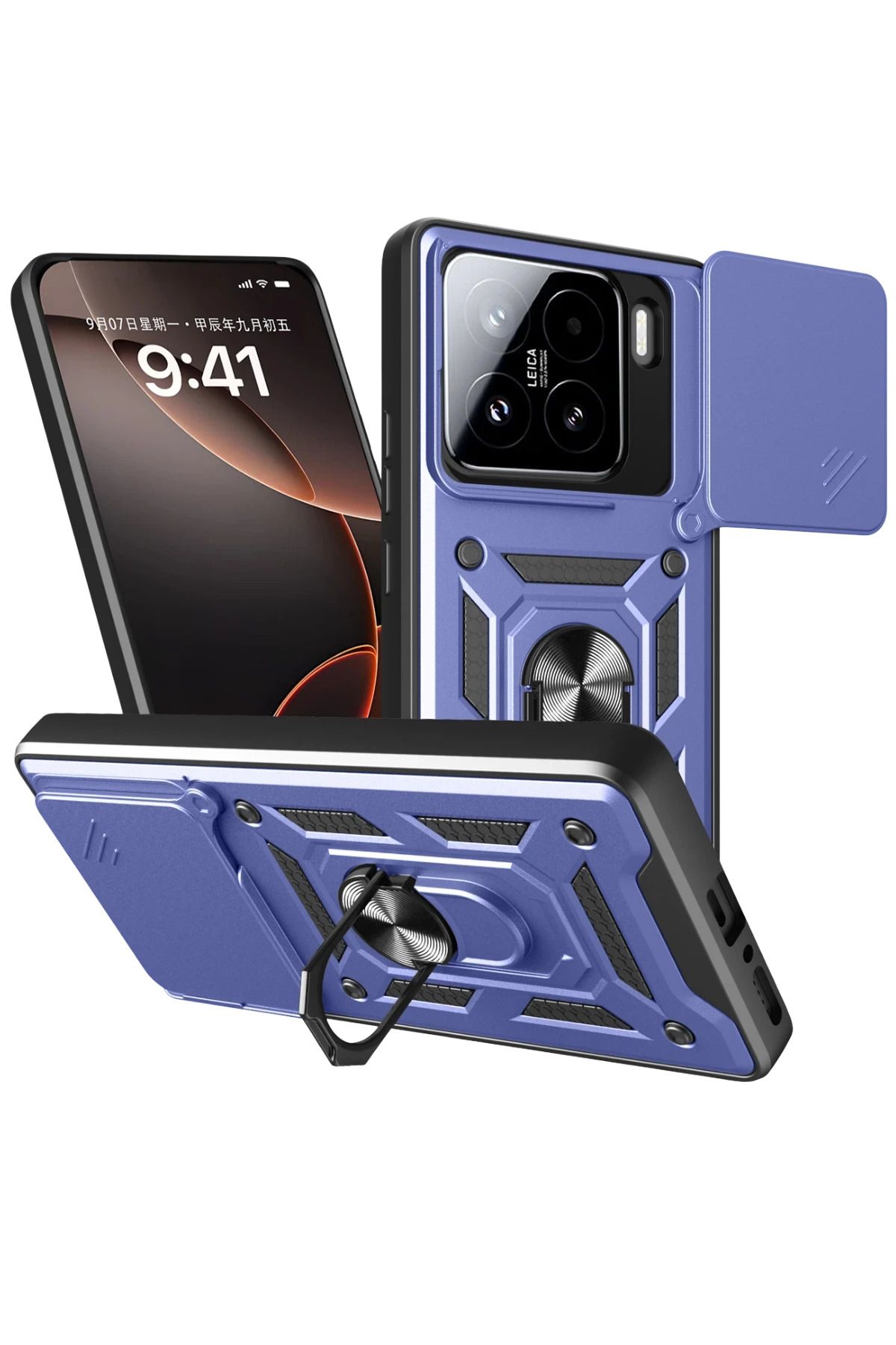 CepteToptan Xiaomi Mi 15 Kılıf Pars Lens Yüzüklü Silikon - Lacivert