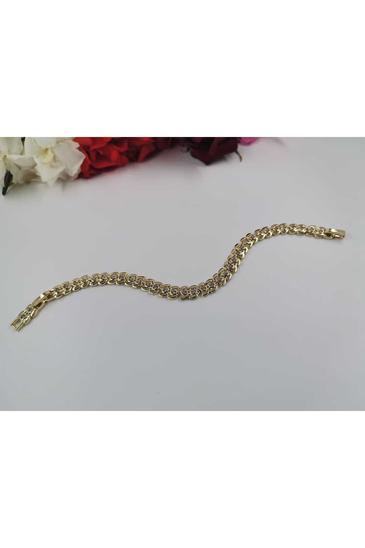 Wibex accessory 14.K Altın Kaplama Zirkon Taşlı Bileklik (NOT) Ürünün 2.cm Daraltması Mevcut