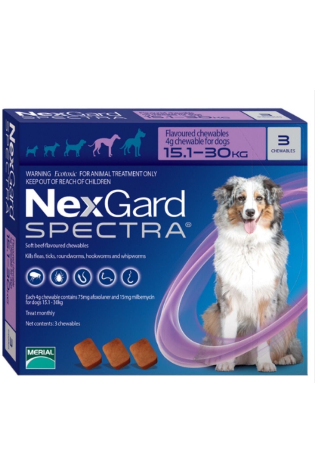 Orqinel Nexgar-d Spectr-a Köpek İç Dış Anti Parazit Uzaklaştırıcı 15-30 kg arası