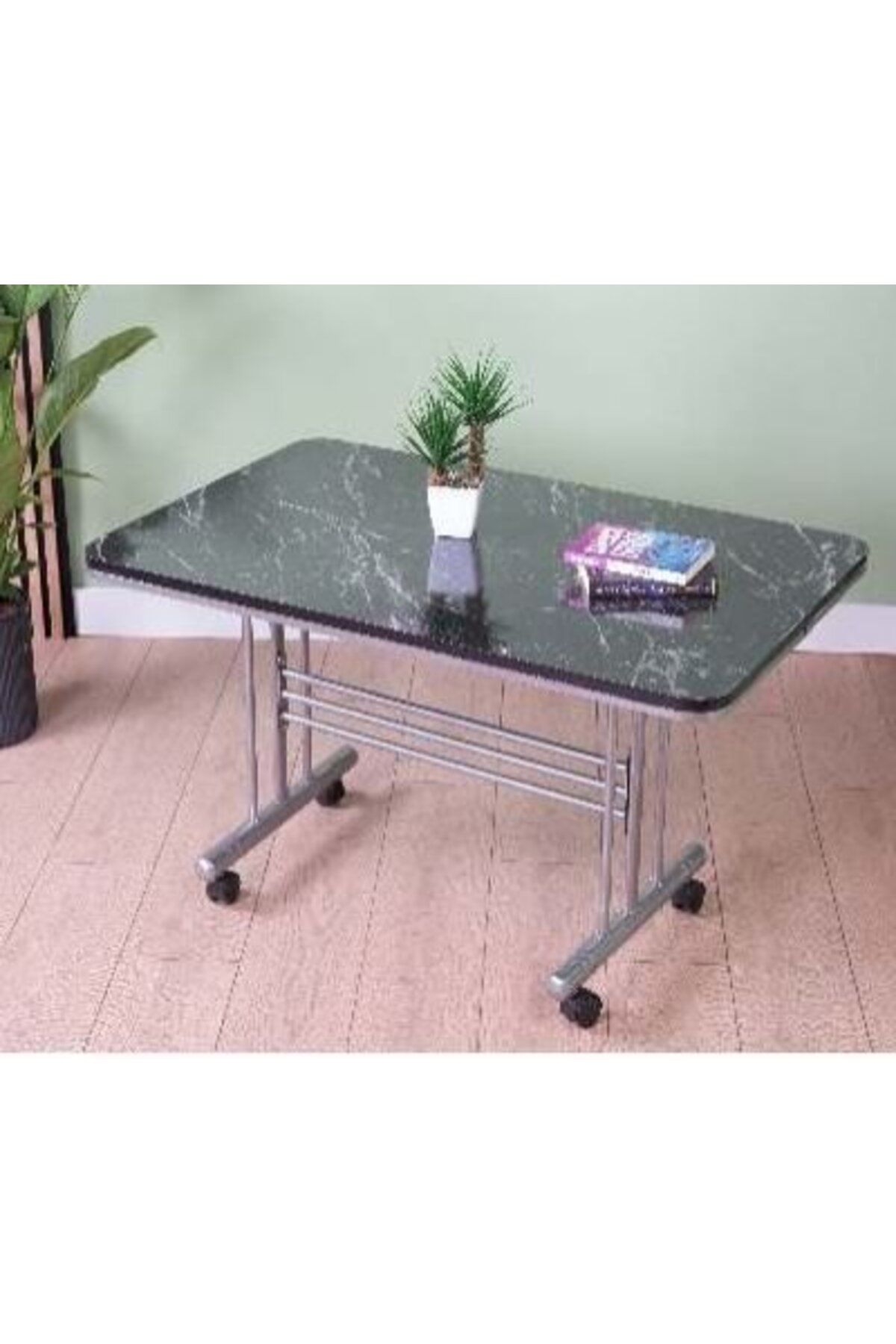 Yuvaset Home Siyah Mermer Metal Ayaklı Masa