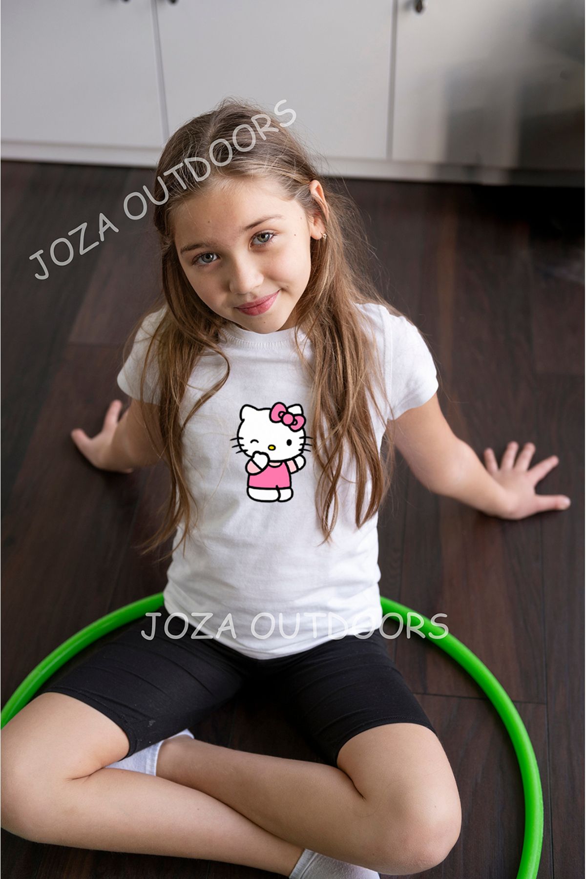 Jobia Outdoors Unisex Kız ve Erkek Hello Kitty Tasarım SIRT Baskılı Renkli Çocuk Tekli T-shirt