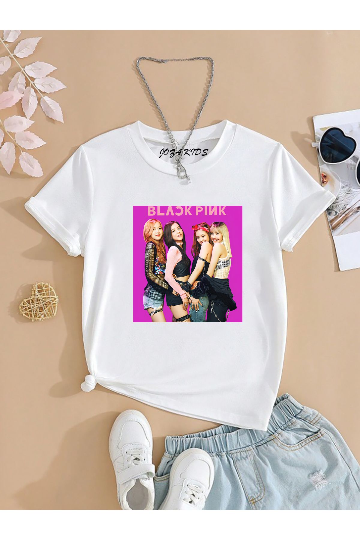 Joza Outdoors Unisex Kız ve Erkek BlackPink Tasarım SIRT Baskılı Renkli Çocuk Tekli T-shirt