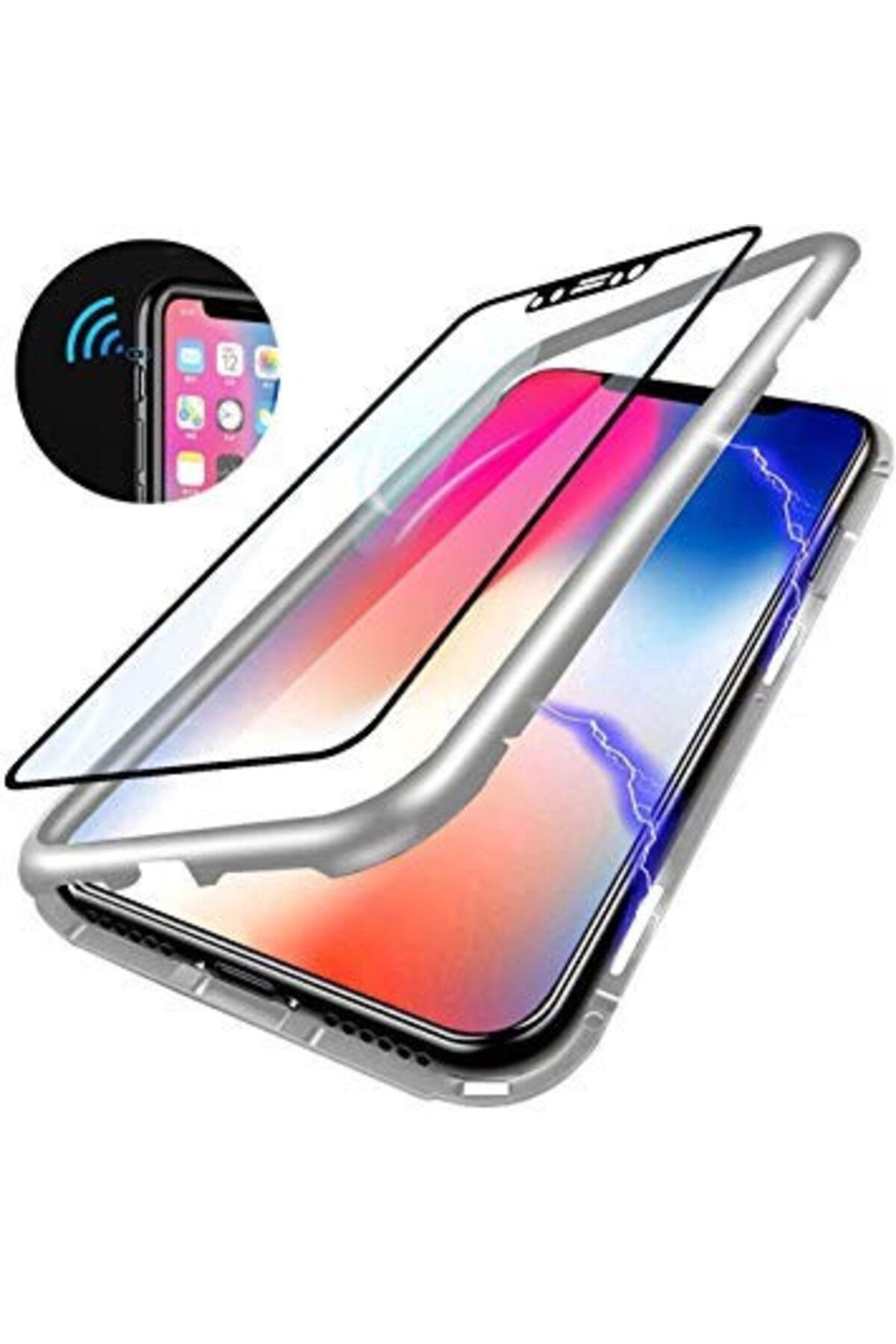 OEM Carcasă Apple Iphone 7, Magnetică Argintie, Potrivire Perfectă Cu Spate Din Sticlă Securizată Premium - One Size